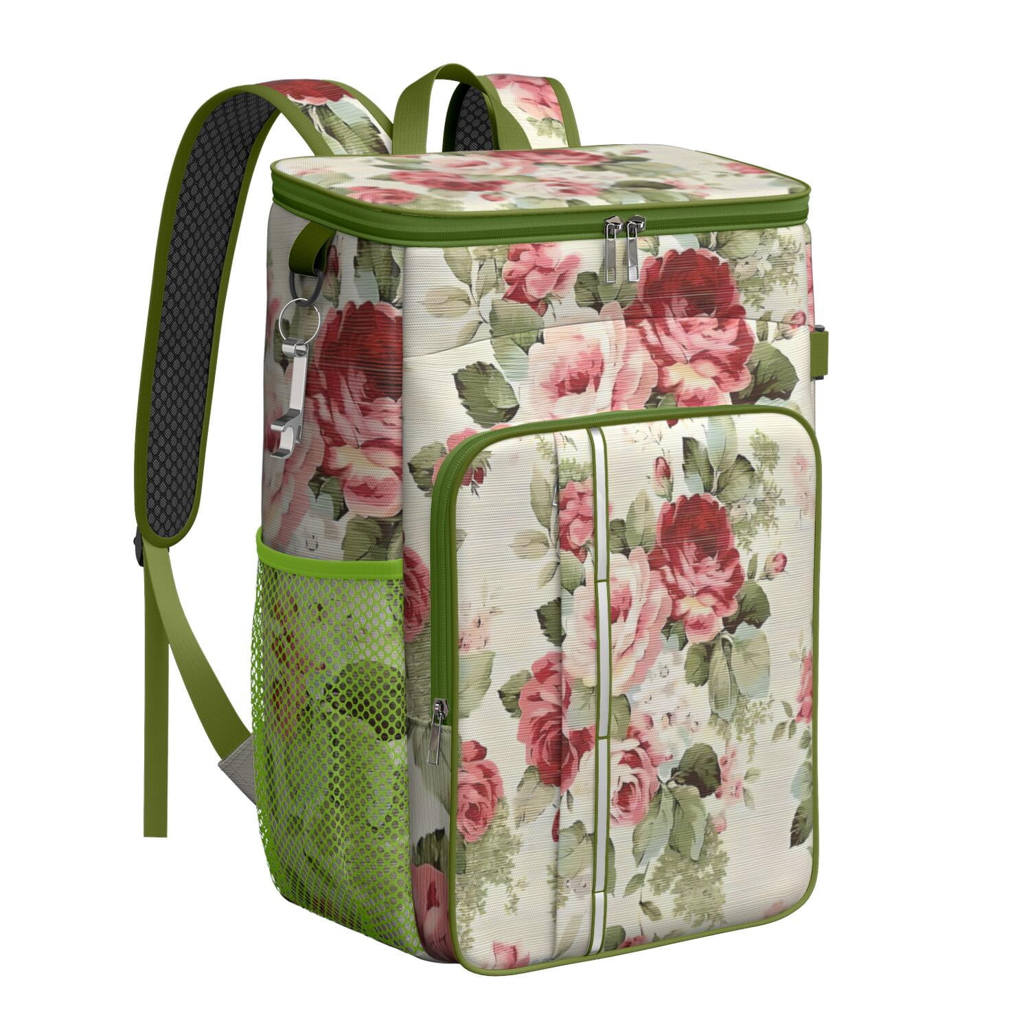 Travel Cooler Bag - Pioneer Flower Floral Print Pattern Camping Beer Cooler Backpack with Bottle Opener- Waterproof Insulated Picnic Backpacks - Cooler Bag for Beach