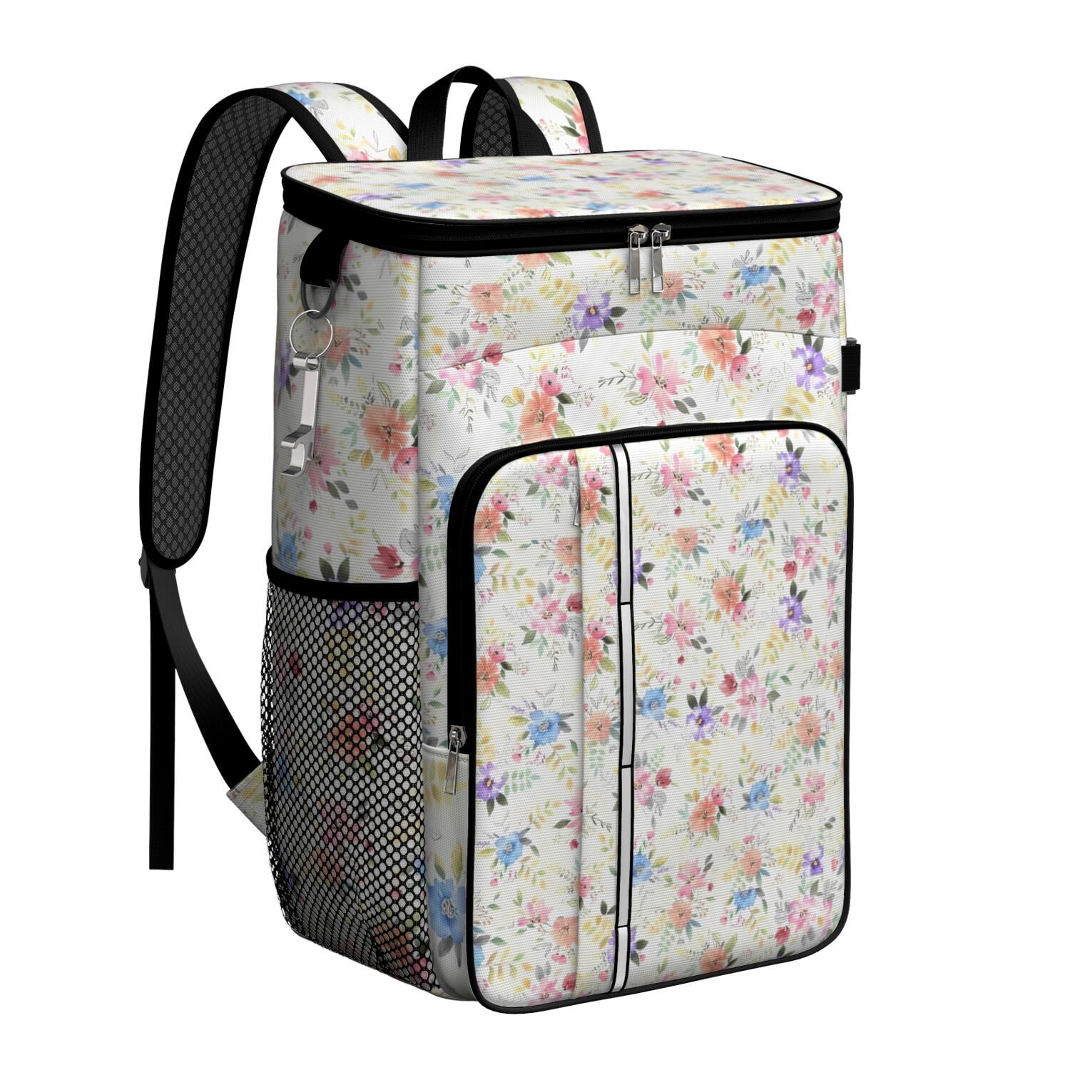 Travel Cooler Bag - Pioneer Flower Floral Print Pattern Camping Beer Cooler Backpack with Bottle Opener- Waterproof Insulated Picnic Backpacks - Cooler Bag for Beach