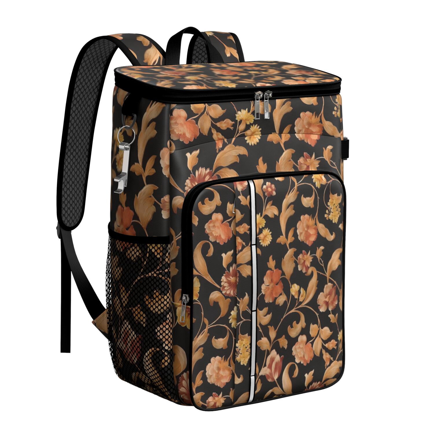 Travel Cooler Bag - Pioneer Flower Floral Print Pattern Camping Beer Cooler Backpack with Bottle Opener- Waterproof Insulated Picnic Backpacks - Cooler Bag for Beach
