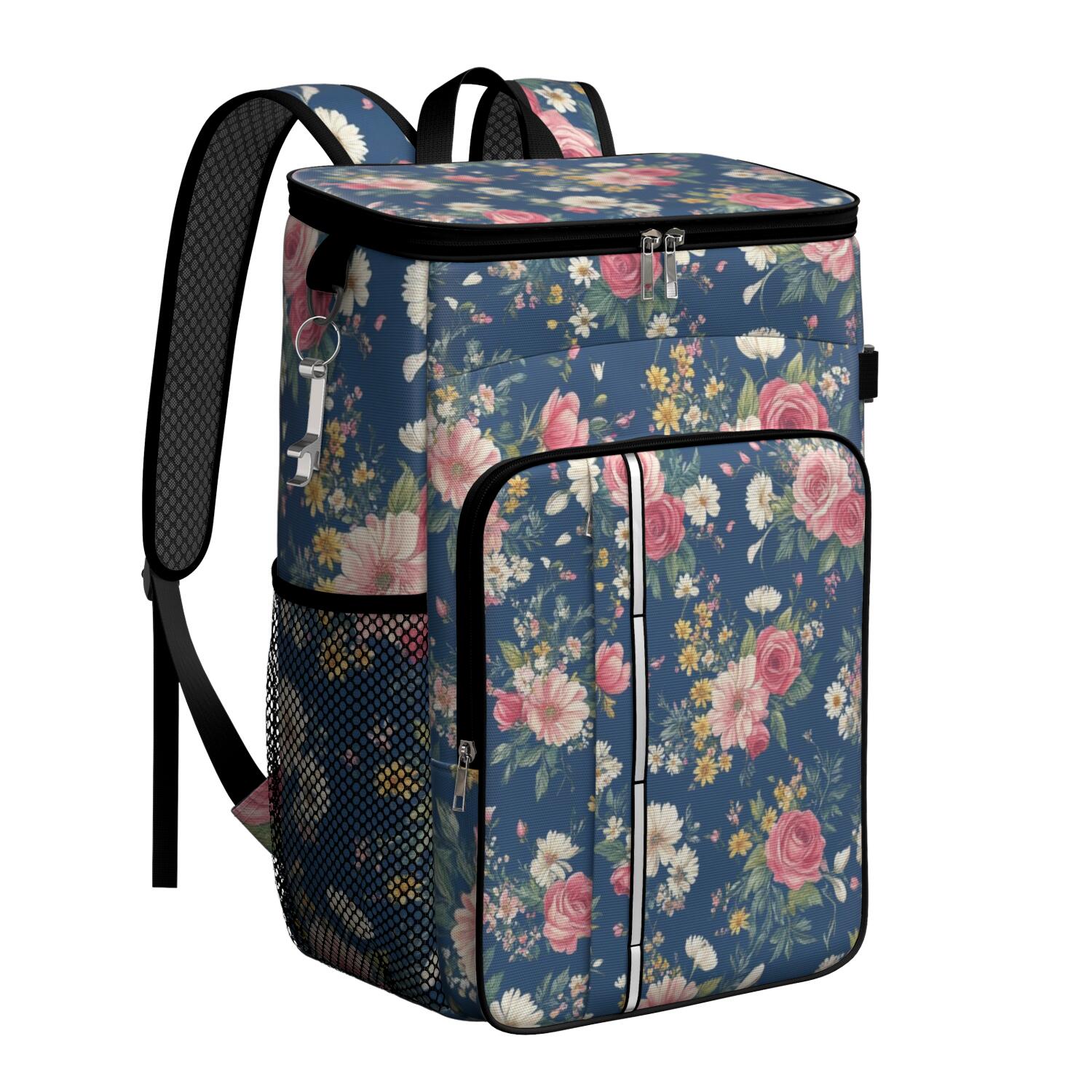 Travel Cooler Bag - Pioneer Flower Floral Print Pattern Camping Beer Cooler Backpack with Bottle Opener- Waterproof Insulated Picnic Backpacks - Cooler Bag for Beach