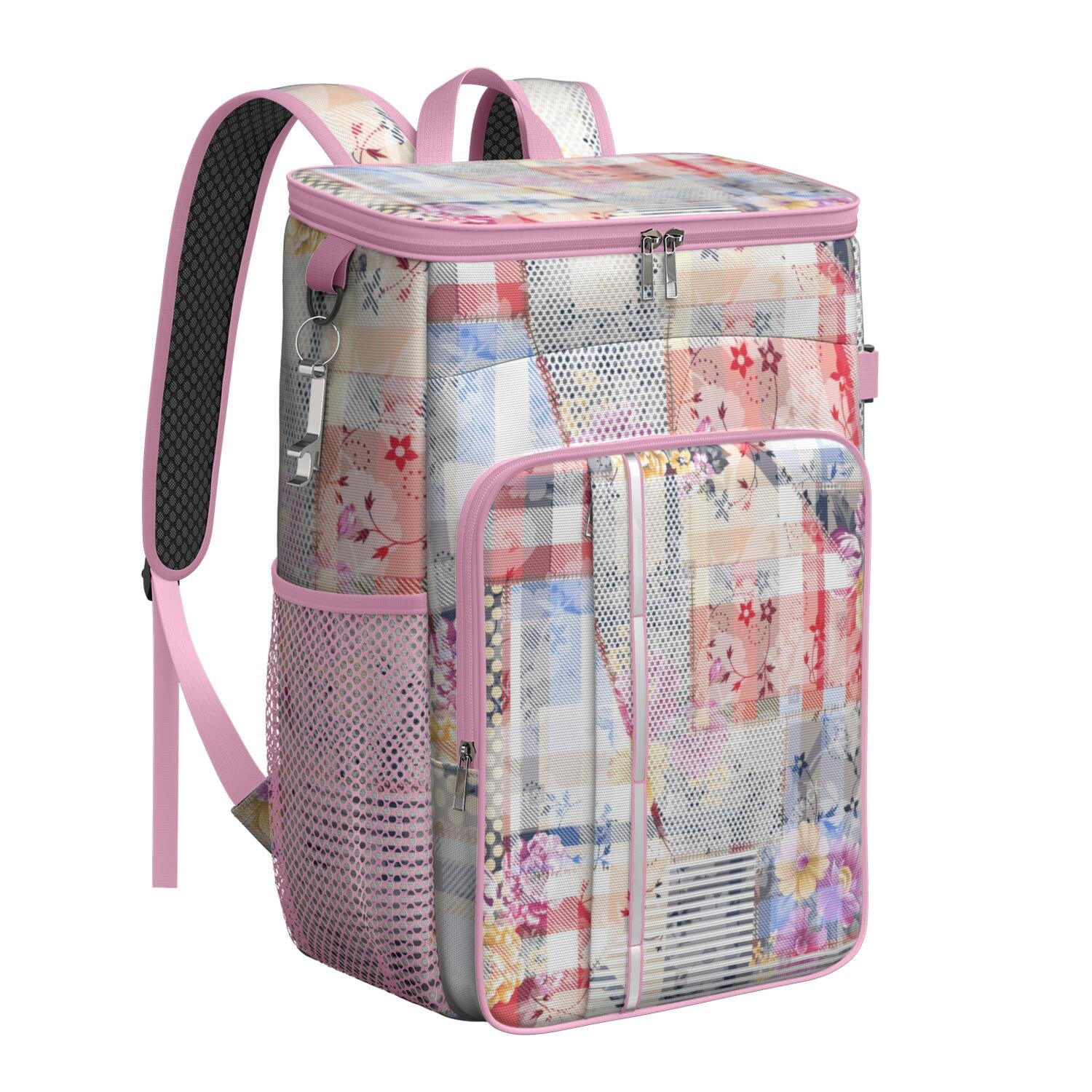 Travel Cooler Bag - Pioneer Flower Floral Print Pattern Camping Beer Cooler Backpack with Bottle Opener- Waterproof Insulated Picnic Backpacks - Cooler Bag for Beach
