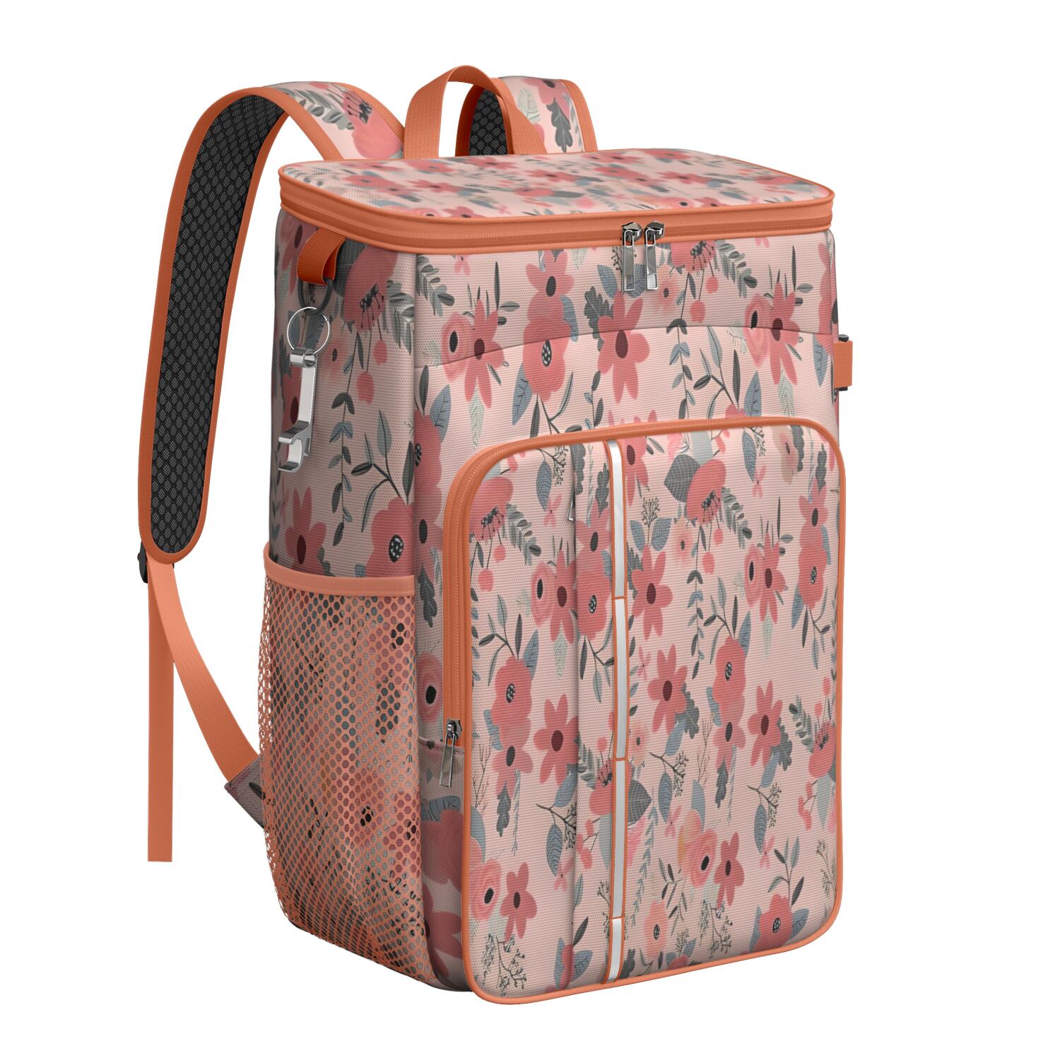 Travel Cooler Bag - Pioneer Flower Floral Print Pattern Camping Beer Cooler Backpack with Bottle Opener- Waterproof Insulated Picnic Backpacks - Cooler Bag for Beach