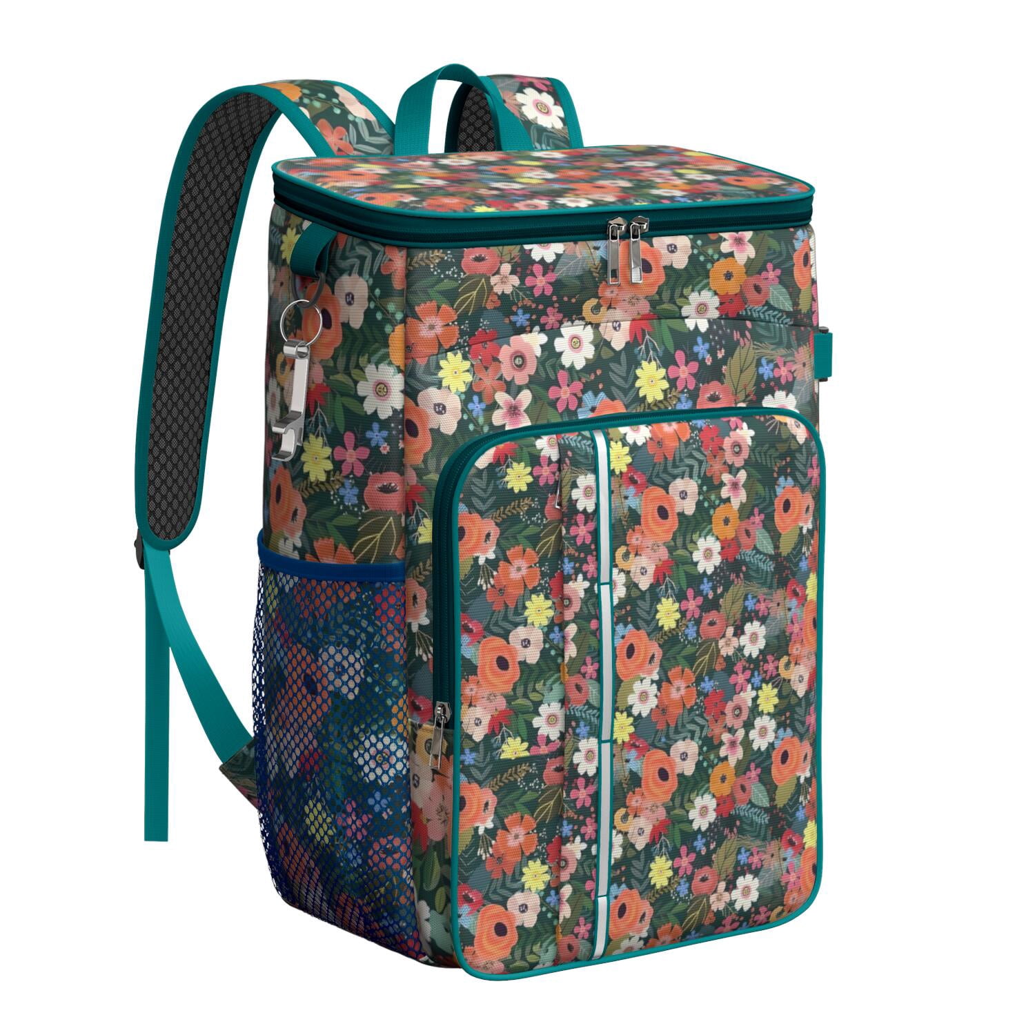 Travel Cooler Bag - Pioneer Flower Floral Print Pattern Camping Beer Cooler Backpack with Bottle Opener- Waterproof Insulated Picnic Backpacks - Cooler Bag for Beach