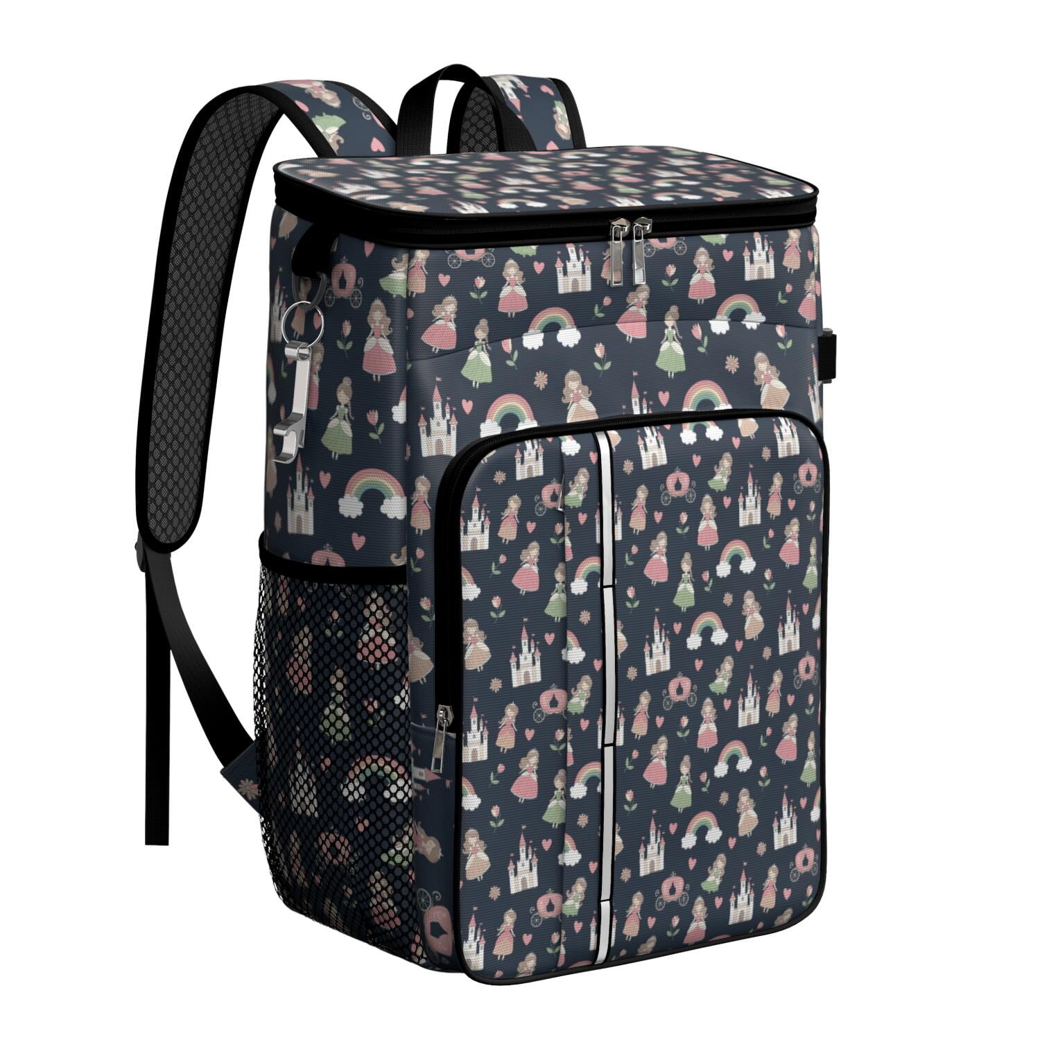 Travel Cooler Bag - Princess Castle Rainbow Pattern Camping Beer Cooler Backpack with Bottle Opener- Waterproof Insulated Picnic Backpacks - Cooler Bag for Beach