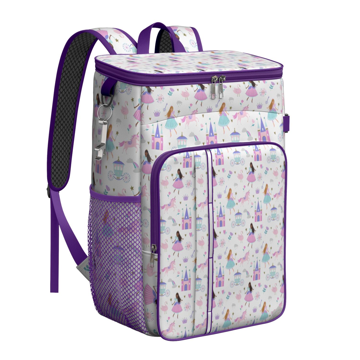 Travel Cooler Bag - Princess Castle & Unicorn Pattern Camping Beer Cooler Backpack with Bottle Opener- Waterproof Insulated Picnic Backpacks - Cooler Bag for Beach