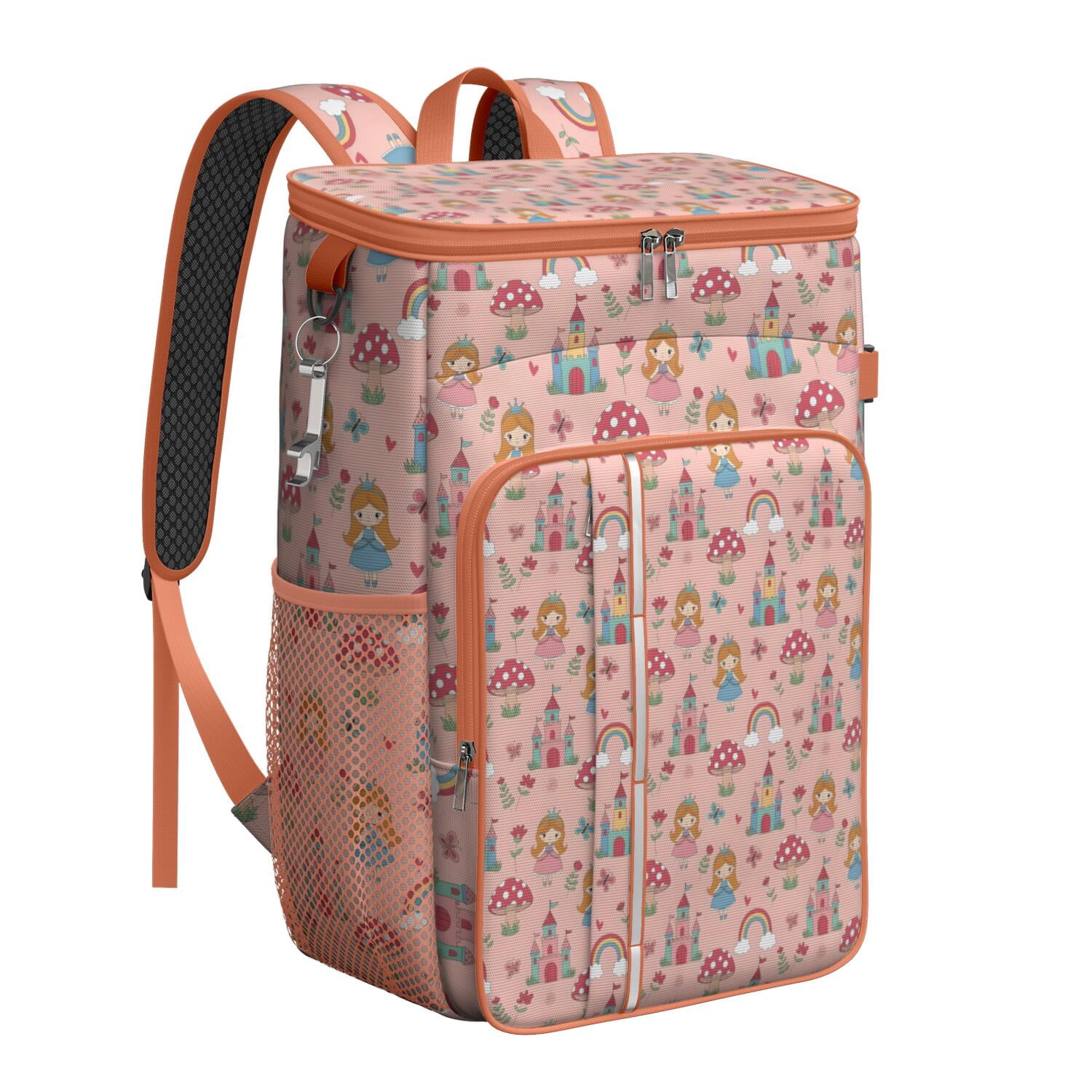 Travel Cooler Bag - Princess Mushroom Castle Pattern Camping Beer Cooler Backpack with Bottle Opener- Waterproof Insulated Picnic Backpacks - Cooler Bag for Beach
