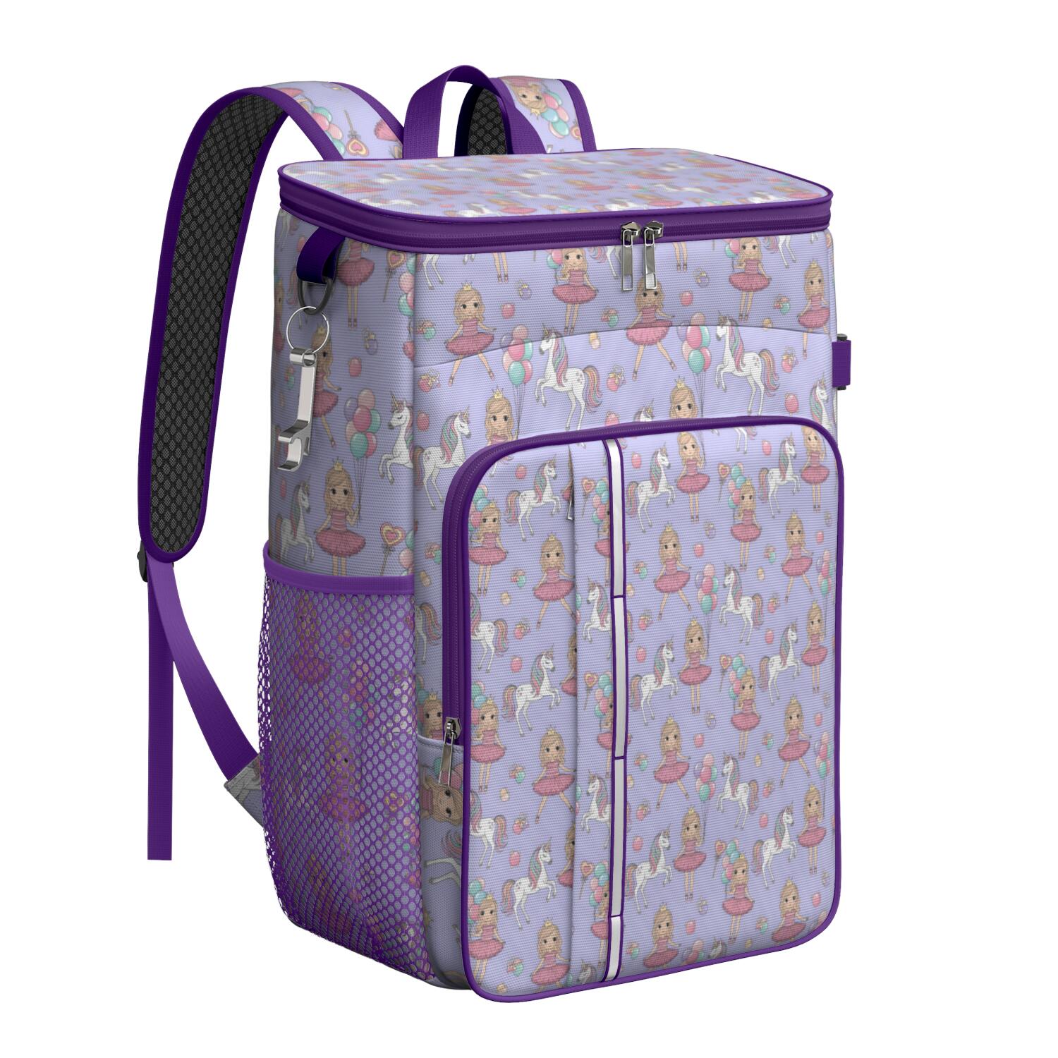 Travel Cooler Bag - Princess and Unicorn Pattern Camping Beer Cooler Backpack with Bottle Opener- Waterproof Insulated Picnic Backpacks - Cooler Bag for Beach