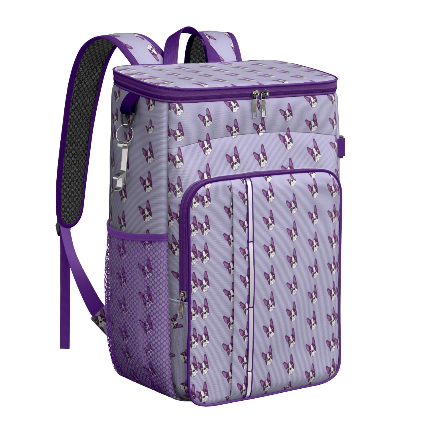 Travel Cooler Bag - Purple Boston Terrier Puppy Camping Beer Cooler Backpack with Bottle Opener- Waterproof Insulated Picnic Backpacks - Cooler Bag for Beach