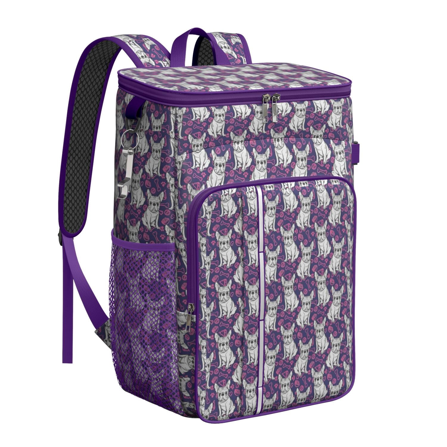 Travel Cooler Bag - Purple French Bulldog Camping Beer Cooler Backpack with Bottle Opener- Waterproof Insulated Picnic Backpacks - Cooler Bag for Beach