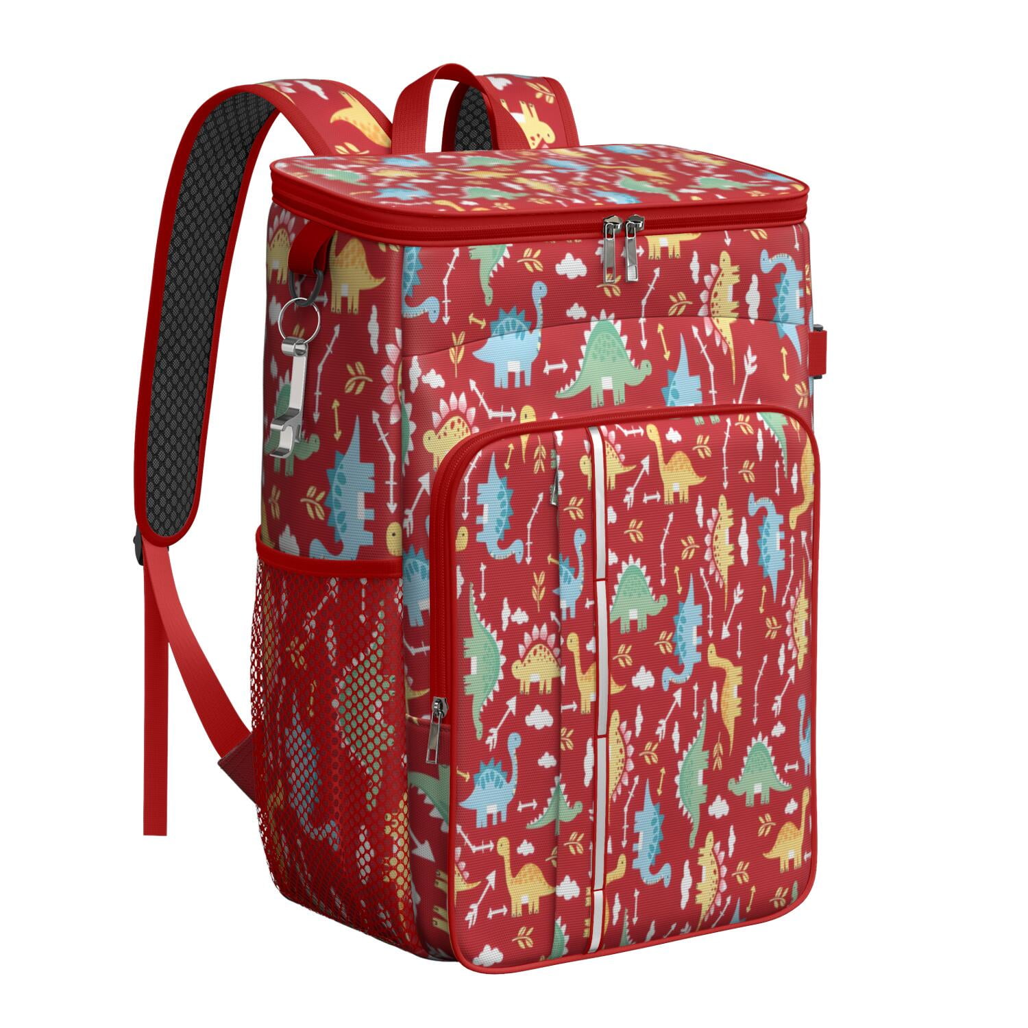 Travel Cooler Bag - Red Cartoon Dinosaurs Arrows Pattern Camping Beer Cooler Backpack with Bottle Opener- Waterproof Insulated Picnic Backpacks - Cooler Bag for Beach