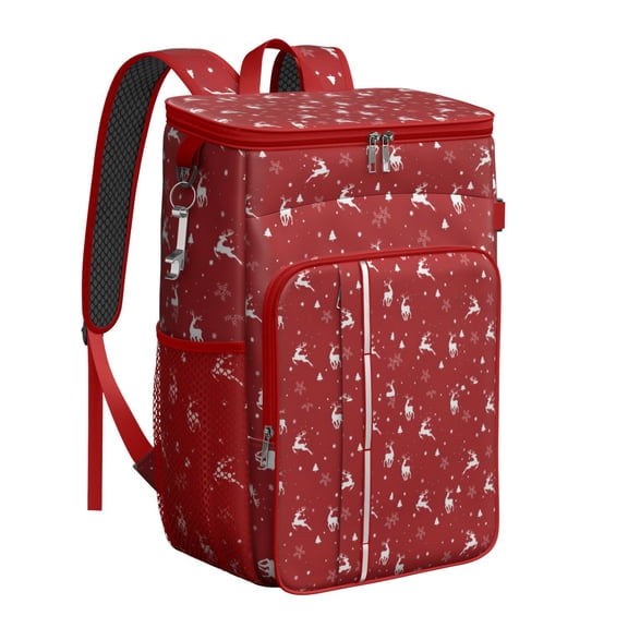 Travel Cooler Bag - Red Christmas Deer Pattern Camping Beer Cooler Backpack with Bottle Opener- Waterproof Insulated Picnic Backpacks - Cooler Bag for Beach