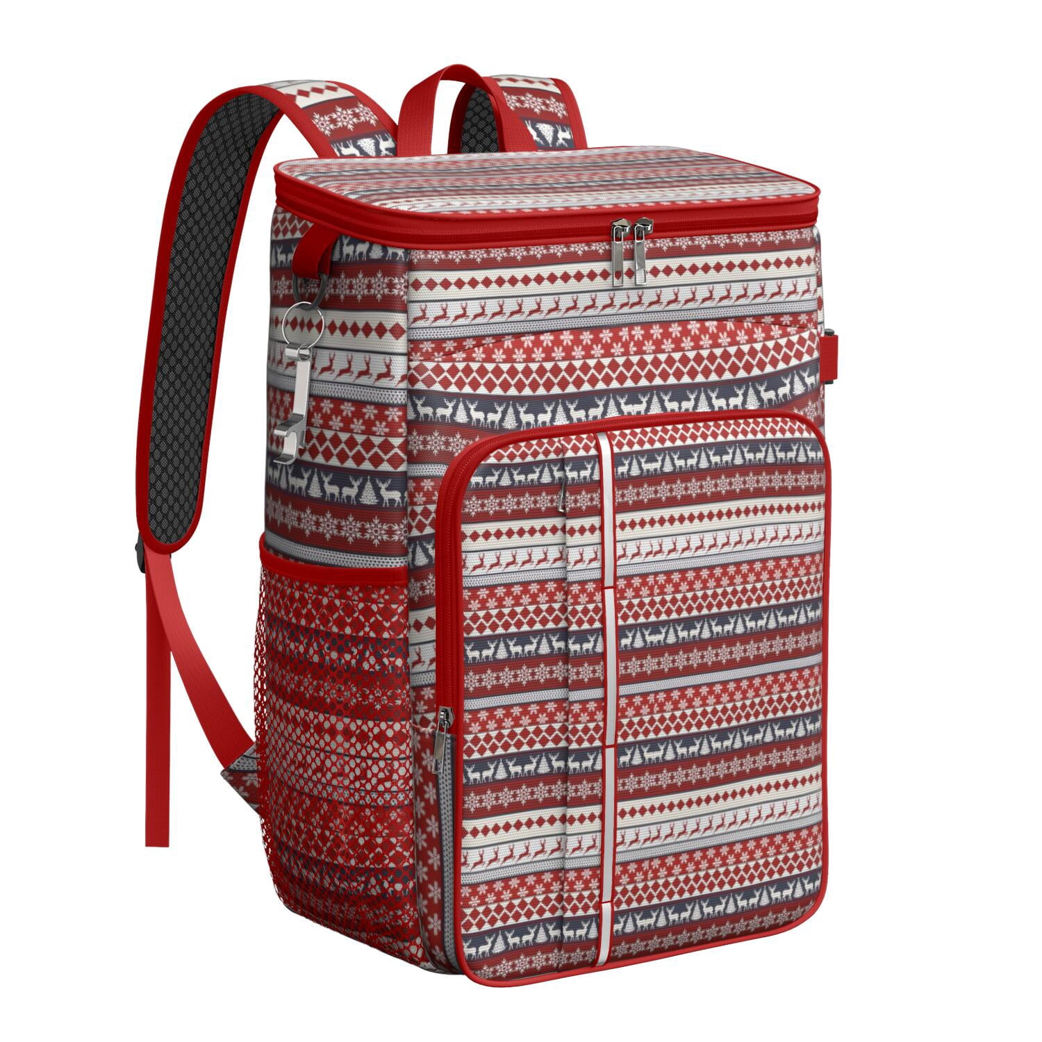 Travel Cooler Bag - Red Christmas Deer and Tree Pattern Camping Beer Cooler Backpack with Bottle Opener- Waterproof Insulated Picnic Backpacks - Cooler Bag for Beach