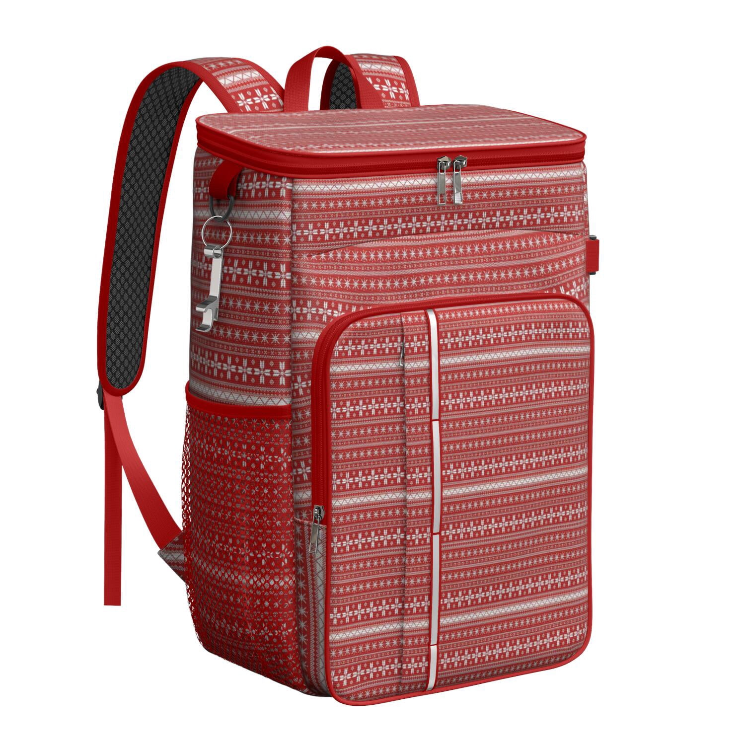 Travel Cooler Bag - Red Christmas Pattern Camping Beer Cooler Backpack with Bottle Opener- Waterproof Insulated Picnic Backpacks - Cooler Bag for Beach