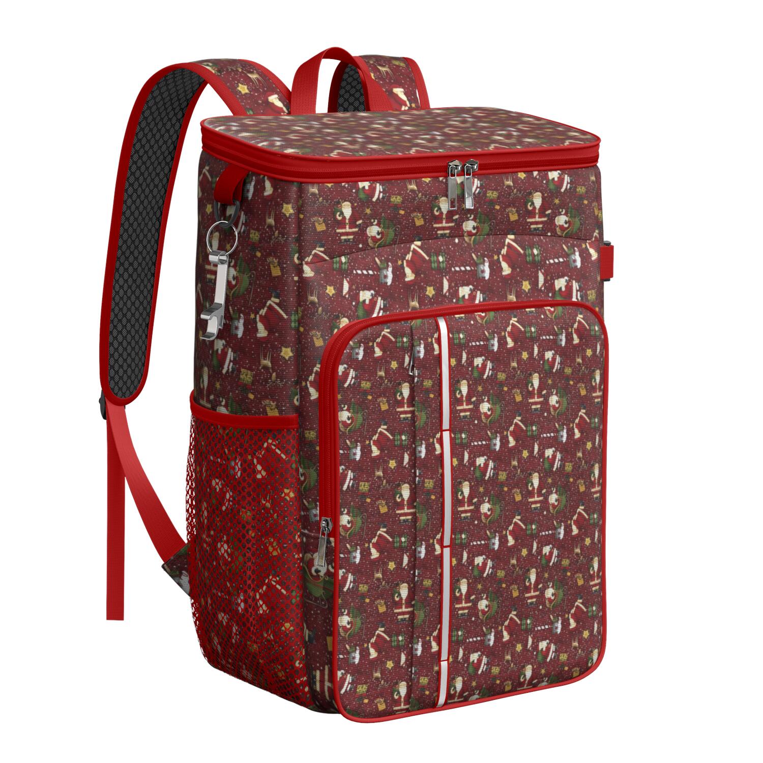 Travel Cooler Bag - Red Christmas Santa Pattern Camping Beer Cooler Backpack with Bottle Opener- Waterproof Insulated Picnic Backpacks - Cooler Bag for Beach