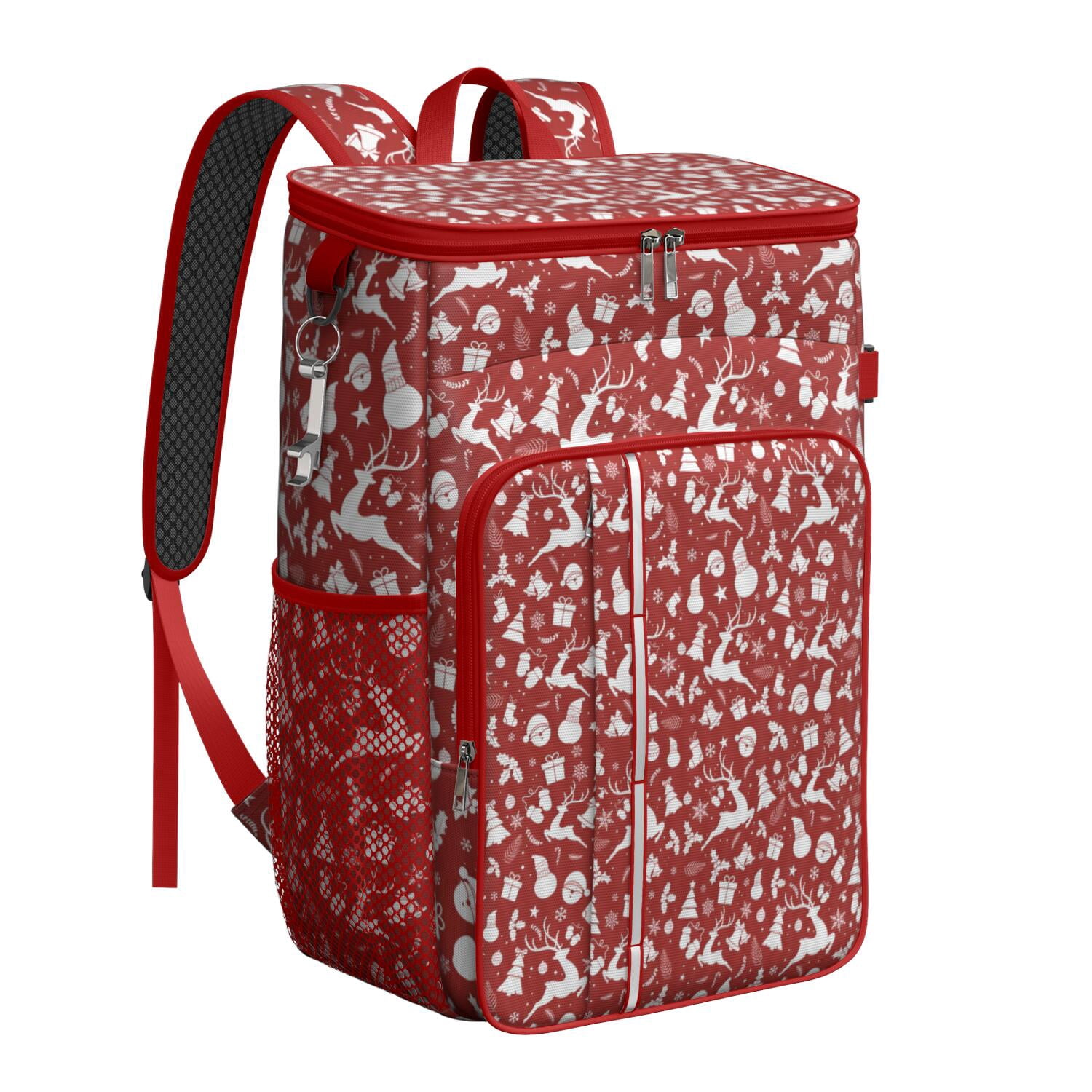 Travel Cooler Bag - Red Christmas Silhouette Pattern Camping Beer Cooler Backpack with Bottle Opener- Waterproof Insulated Picnic Backpacks - Cooler Bag for Beach