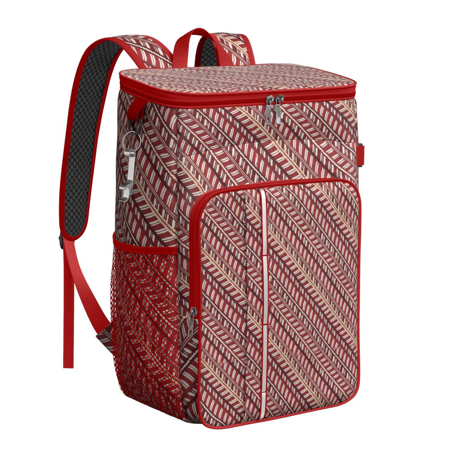 Travel Cooler Bag - Red Christmas Striped Pattern Camping Beer Cooler Backpack with Bottle Opener- Waterproof Insulated Picnic Backpacks - Cooler Bag for Beach