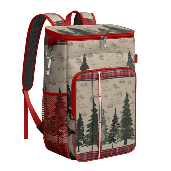 Travel Cooler Bag - Red and Green Christmas Pattern Camping Beer Cooler Backpack with Bottle Opener- Waterproof Insulated Picnic Backpacks - Cooler Bag for Beach