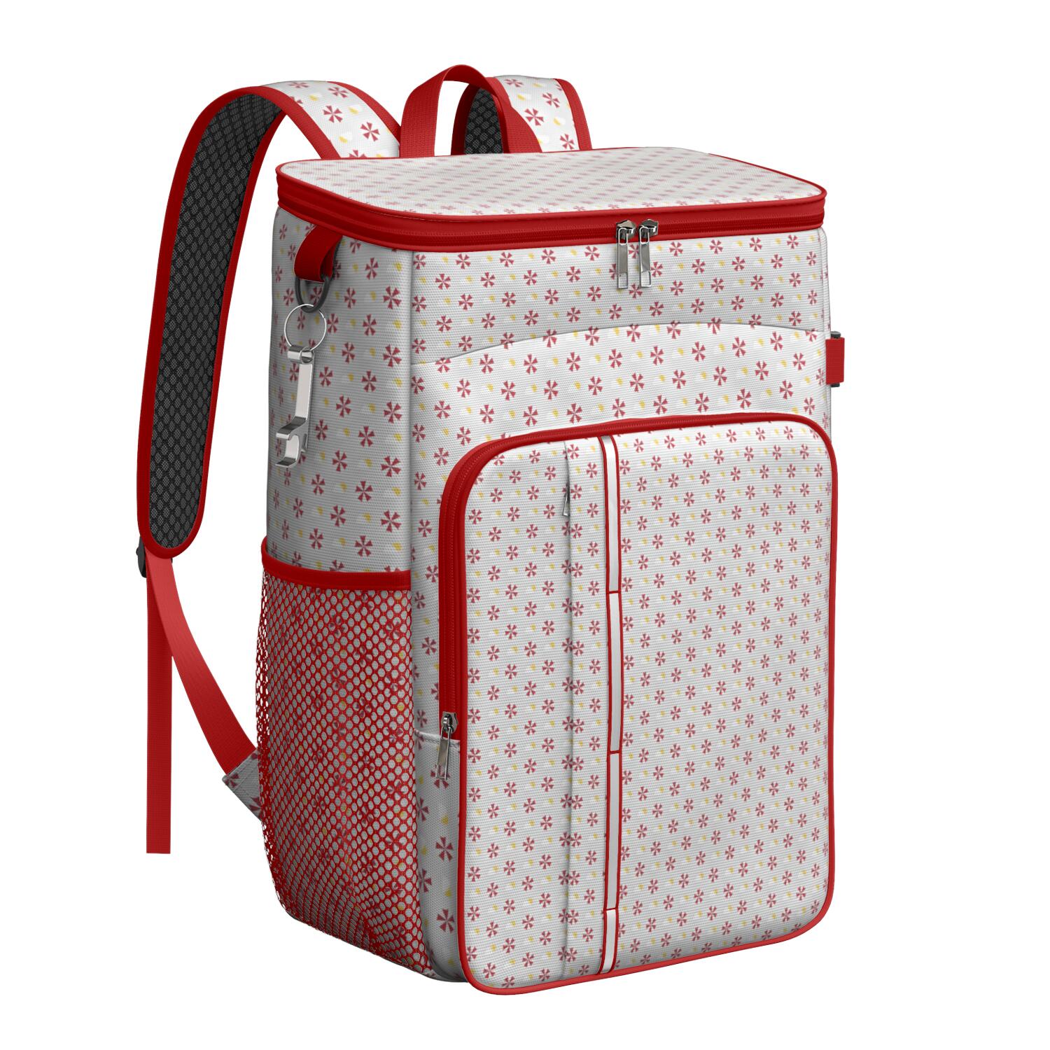 Travel Cooler Bag - Red and Yellow Christmas Pattern Camping Beer Cooler Backpack with Bottle Opener- Waterproof Insulated Picnic Backpacks - Cooler Bag for Beach