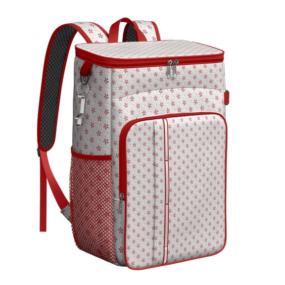 Travel Cooler Bag - Red and Yellow Christmas Pattern Camping Beer Cooler Backpack with Bottle Opener- Waterproof Insulated Picnic Backpacks - Cooler Bag for Beach