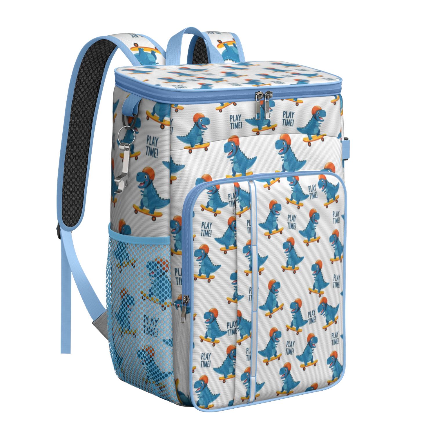 Travel Cooler Bag - Skateboarding Dinosaur Pattern Camping Beer Cooler Backpack with Bottle Opener- Waterproof Insulated Picnic Backpacks - Cooler Bag for Beach