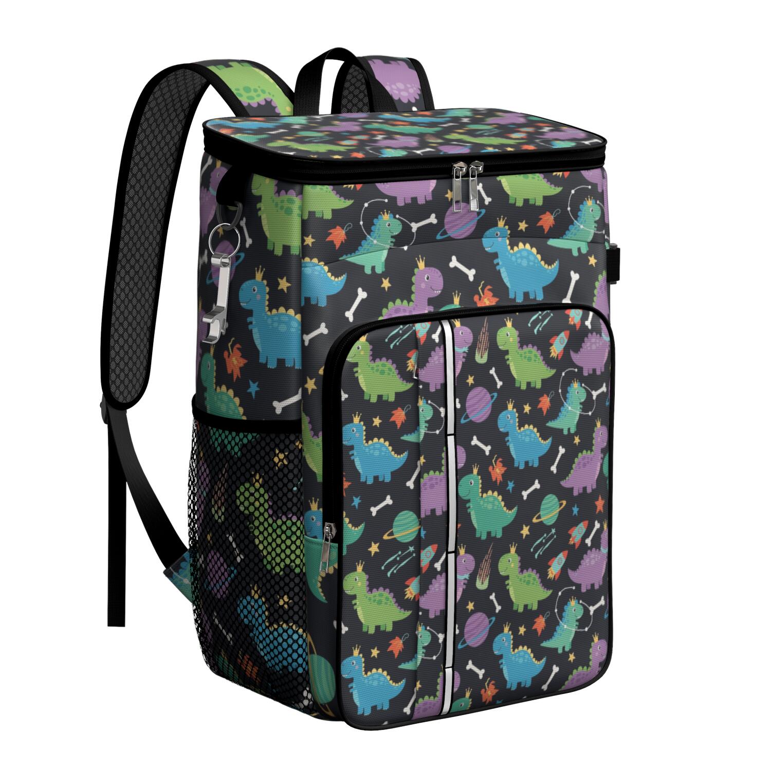 Travel Cooler Bag - Space Dinosaur with Crown Pattern Camping Beer Cooler Backpack with Bottle Opener- Waterproof Insulated Picnic Backpacks - Cooler Bag for Beach