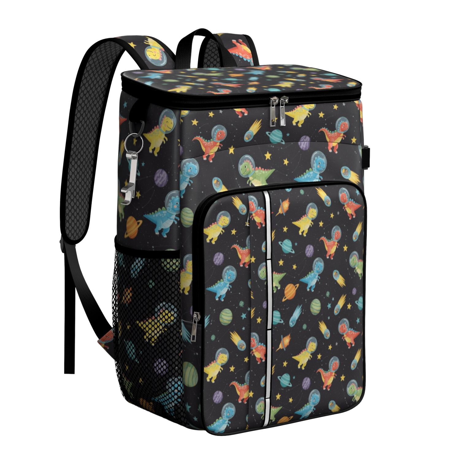 Travel Cooler Bag - Space Dinosaur Pattern Camping Beer Cooler Backpack with Bottle Opener- Waterproof Insulated Picnic Backpacks - Cooler Bag for Beach
