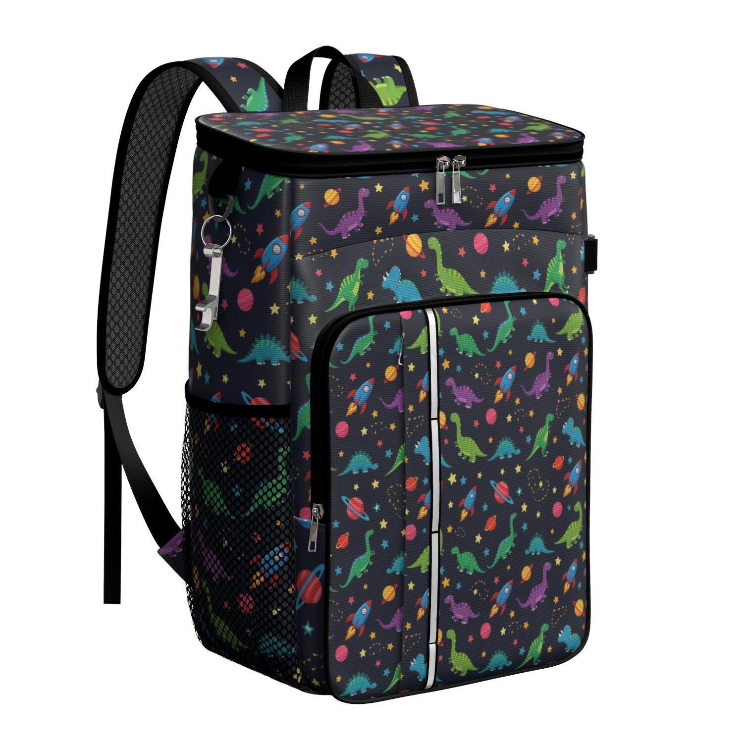 Travel Cooler Bag - Space Dinosaur Pattern Camping Beer Cooler Backpack with Bottle Opener- Waterproof Insulated Picnic Backpacks - Cooler Bag for Beach