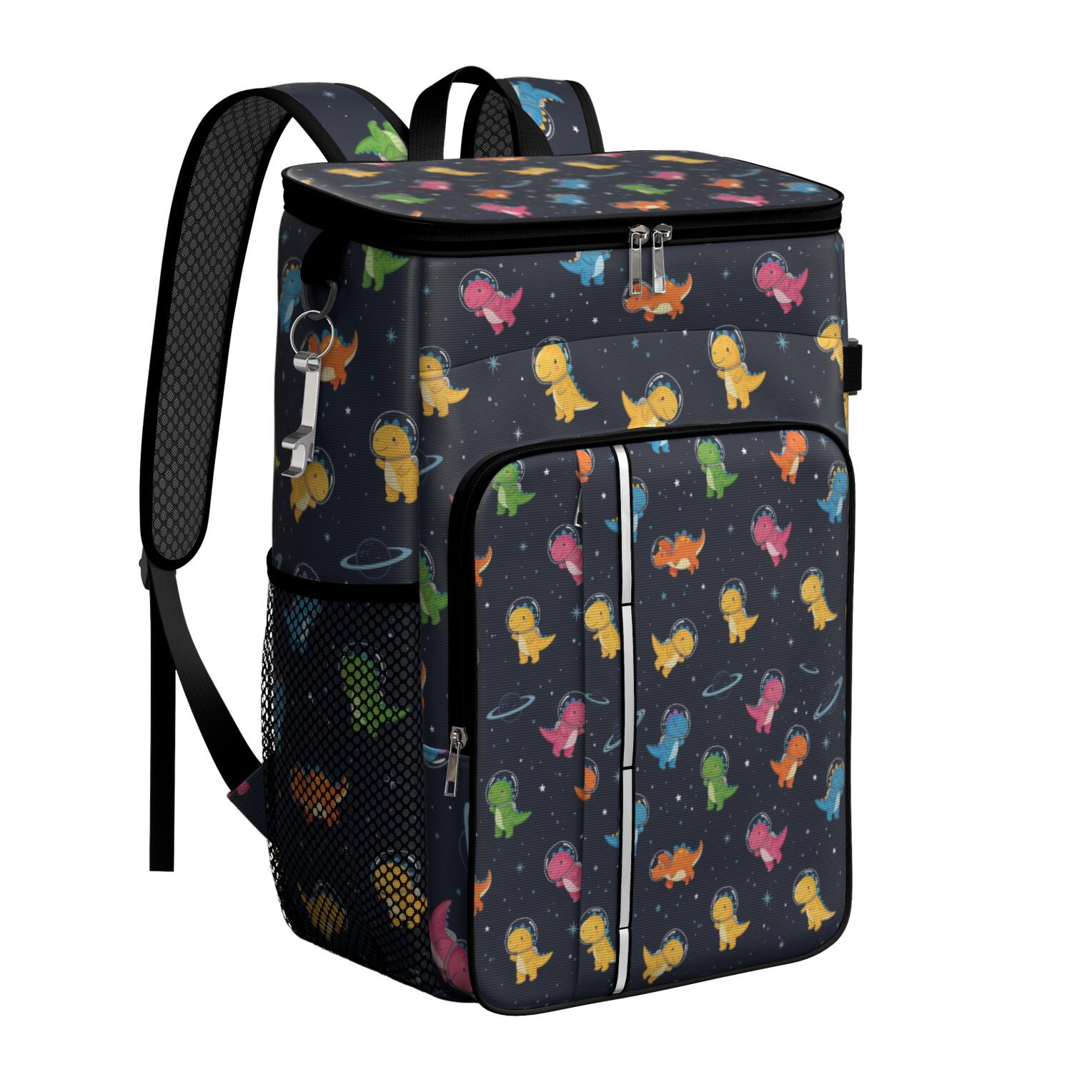 Travel Cooler Bag - Space Dinosaur Pattern Camping Beer Cooler Backpack with Bottle Opener- Waterproof Insulated Picnic Backpacks - Cooler Bag for Beach