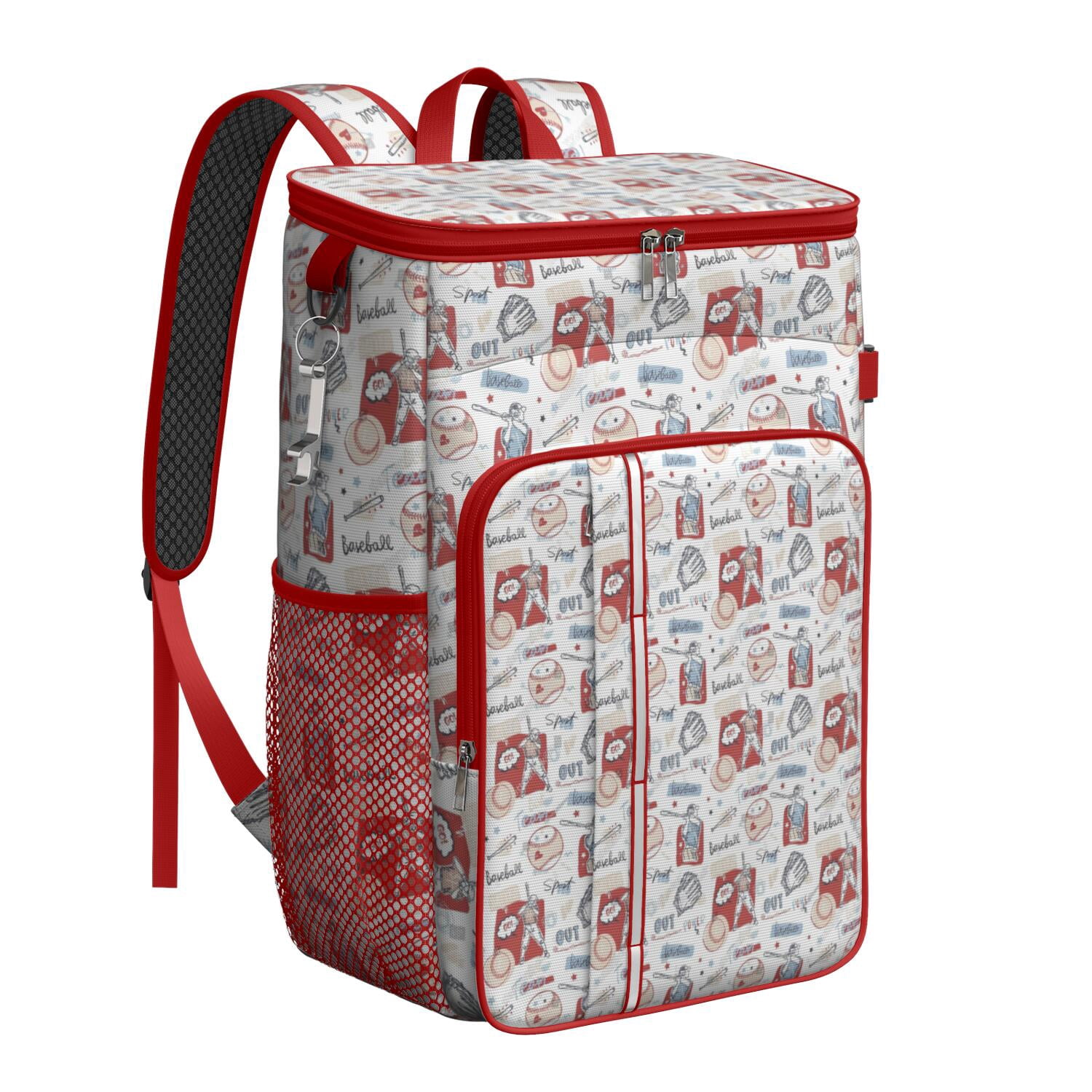 Travel Cooler Bag - Vintage Baseball Elements Pattern Camping Beer Cooler Backpack with Bottle Opener- Waterproof Insulated Picnic Backpacks - Cooler Bag for Beach