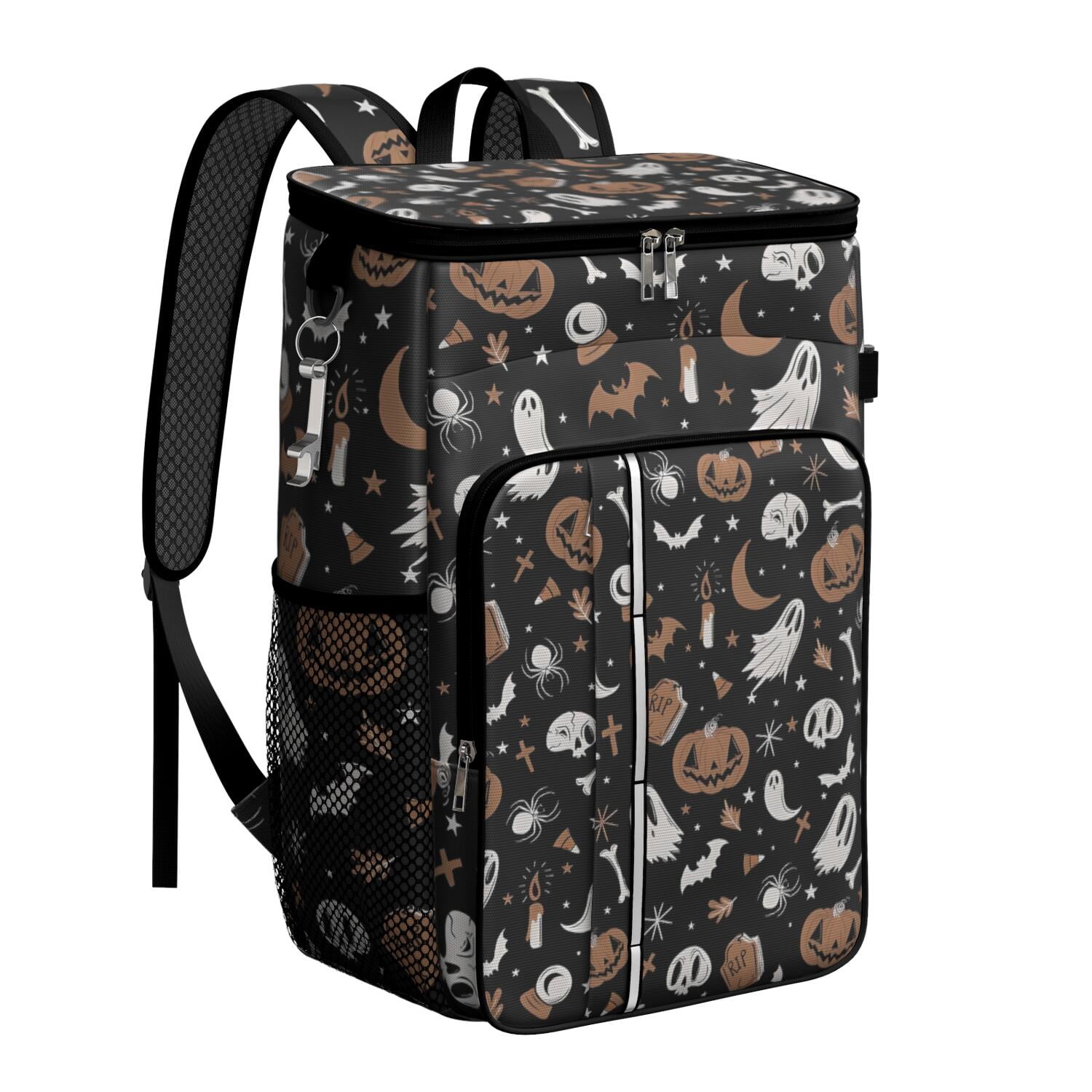 Travel Cooler Bag - Vintage Halloween Pattern Camping Beer Cooler Backpack with Bottle Opener- Waterproof Insulated Picnic Backpacks - Cooler Bag for Beach