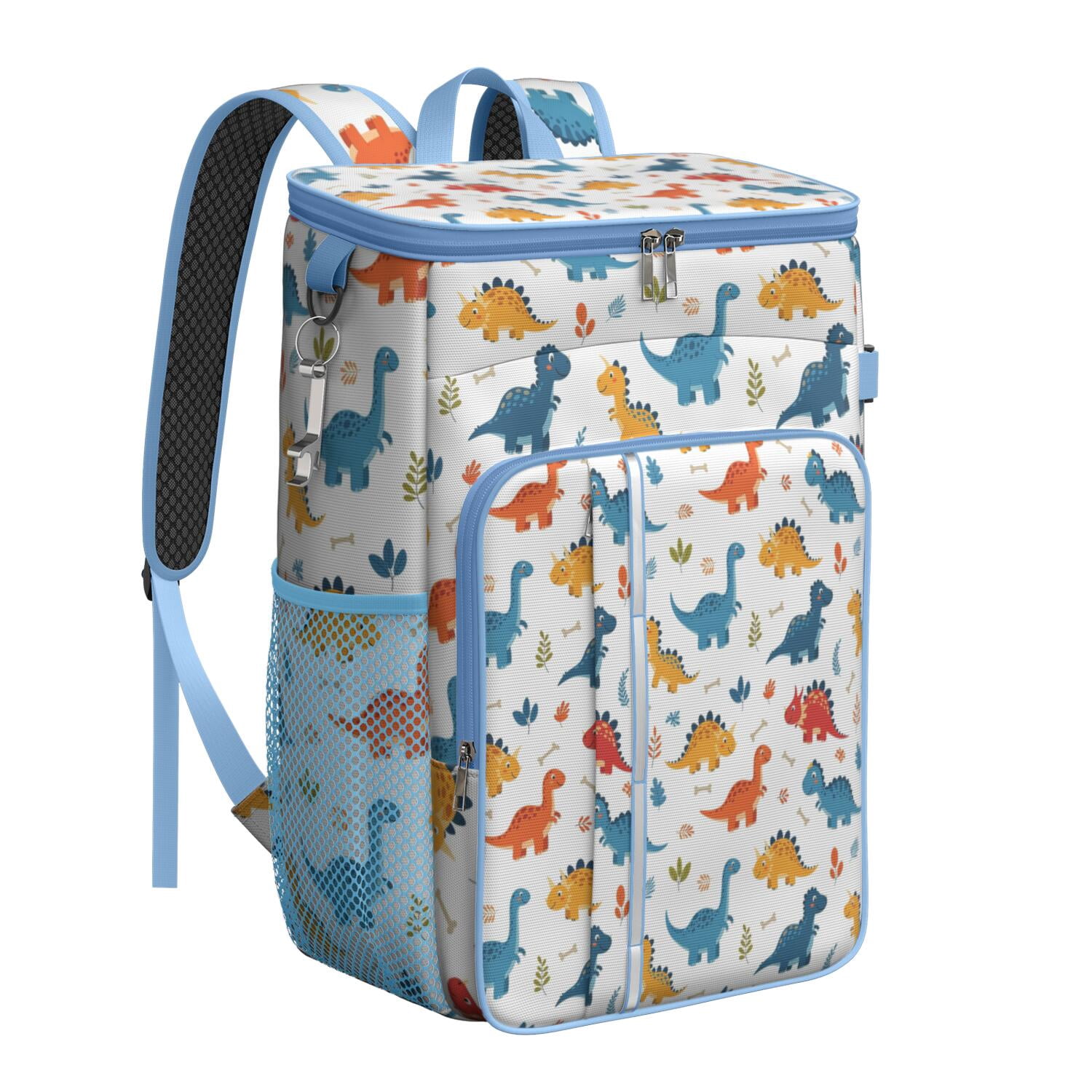 Travel Cooler Bag - White Cartoon Dinosaurs Bones Pattern Camping Beer Cooler Backpack with Bottle Opener- Waterproof Insulated Picnic Backpacks - Cooler Bag for Beach