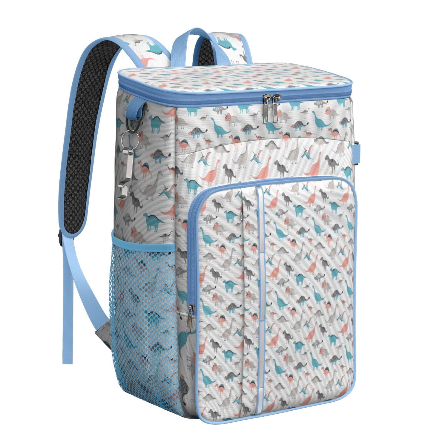 Travel Cooler Bag - White Cartoon Dinosaurs Colorful Pattern Camping Beer Cooler Backpack with Bottle Opener- Waterproof Insulated Picnic Backpacks - Cooler Bag for Beach