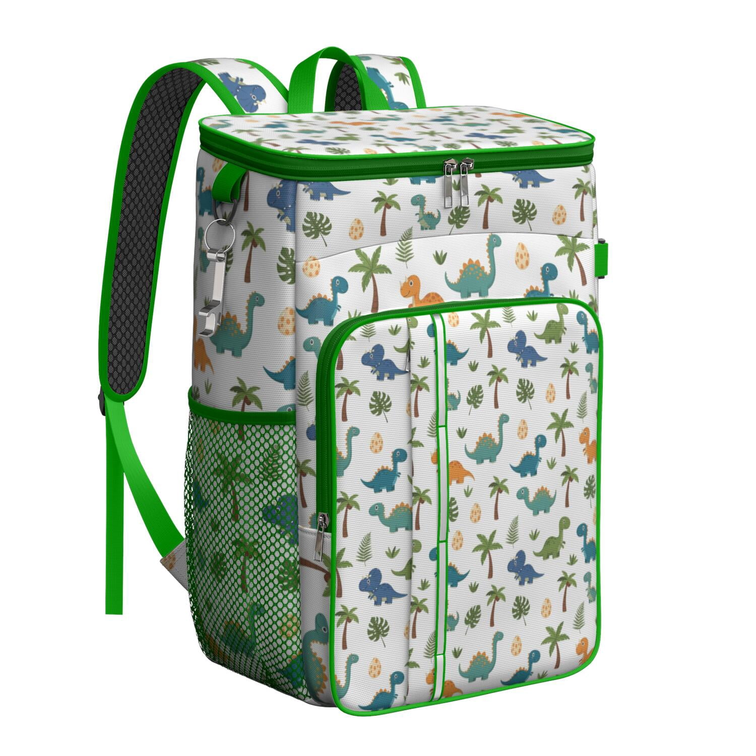 Travel Cooler Bag - White Cartoon Dinosaurs Eggs Pattern Camping Beer Cooler Backpack with Bottle Opener- Waterproof Insulated Picnic Backpacks - Cooler Bag for Beach