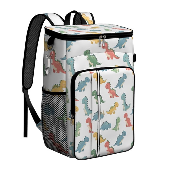 Travel Cooler Bag - White Cartoon Dinosaurs Pattern Camping Beer Cooler Backpack with Bottle Opener- Waterproof Insulated Picnic Backpacks - Cooler Bag for Beach