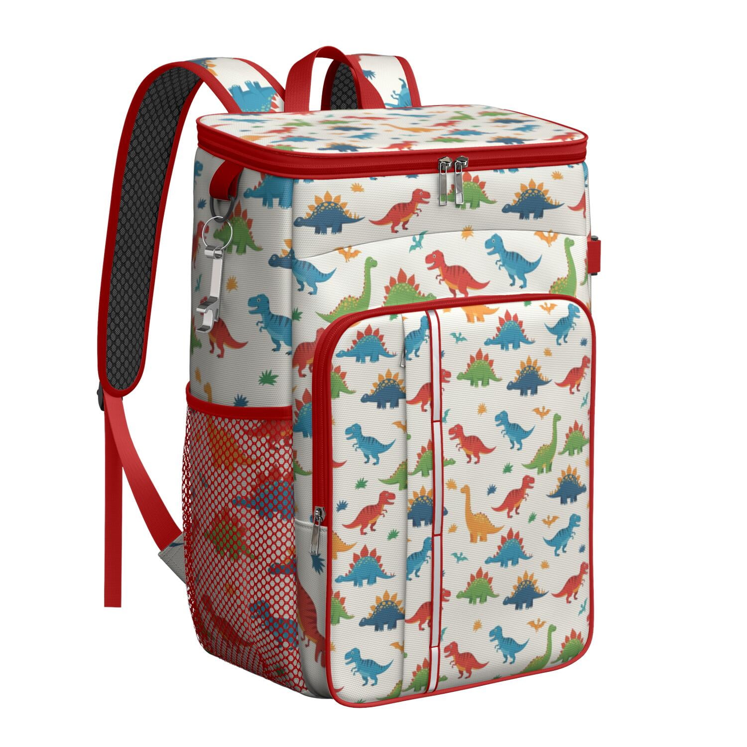 Travel Cooler Bag - White Cartoon Dinosaurs Pattern Camping Beer Cooler Backpack with Bottle Opener- Waterproof Insulated Picnic Backpacks - Cooler Bag for Beach
