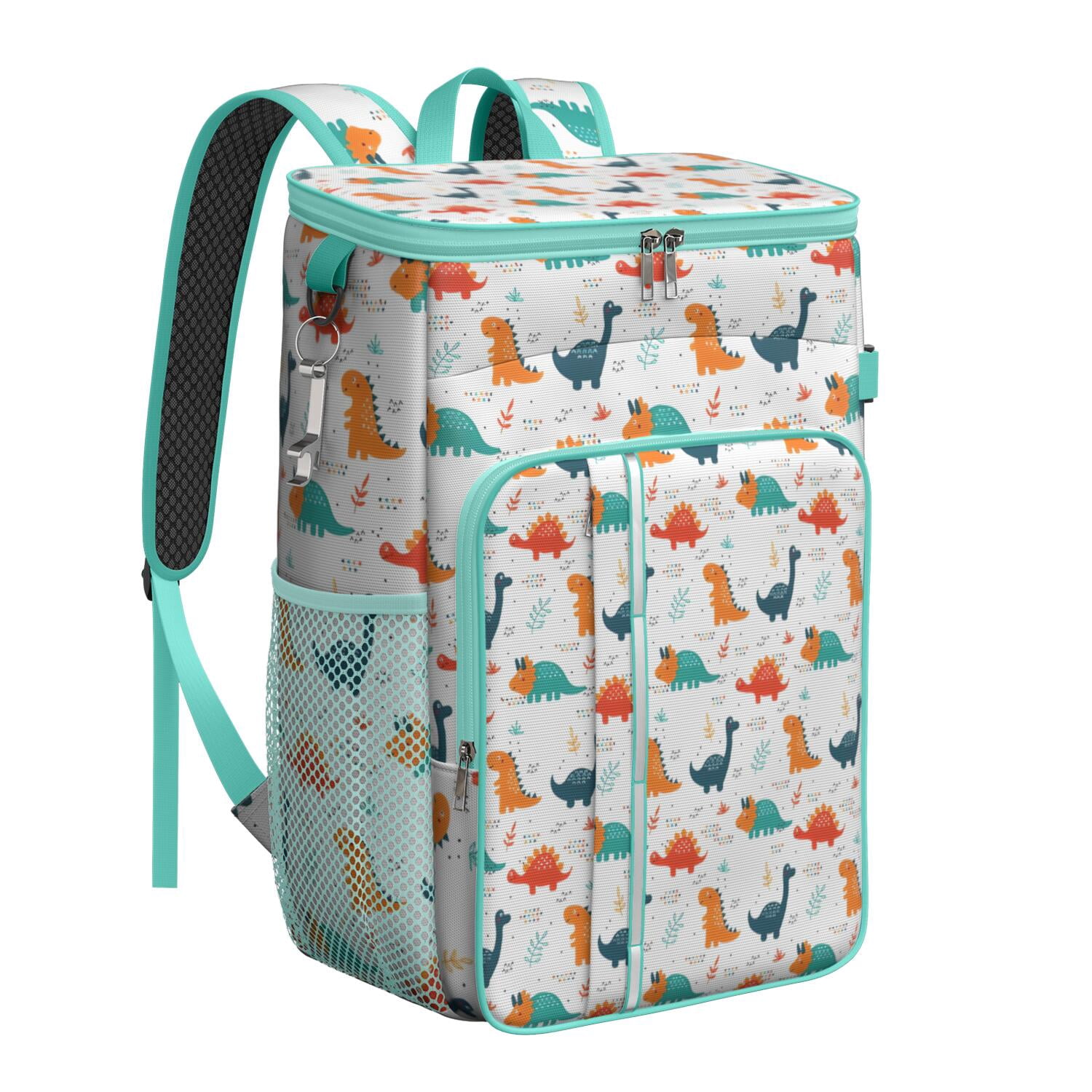 Travel Cooler Bag - White Cartoon Dinosaurs Pattern Camping Beer Cooler Backpack with Bottle Opener- Waterproof Insulated Picnic Backpacks - Cooler Bag for Beach