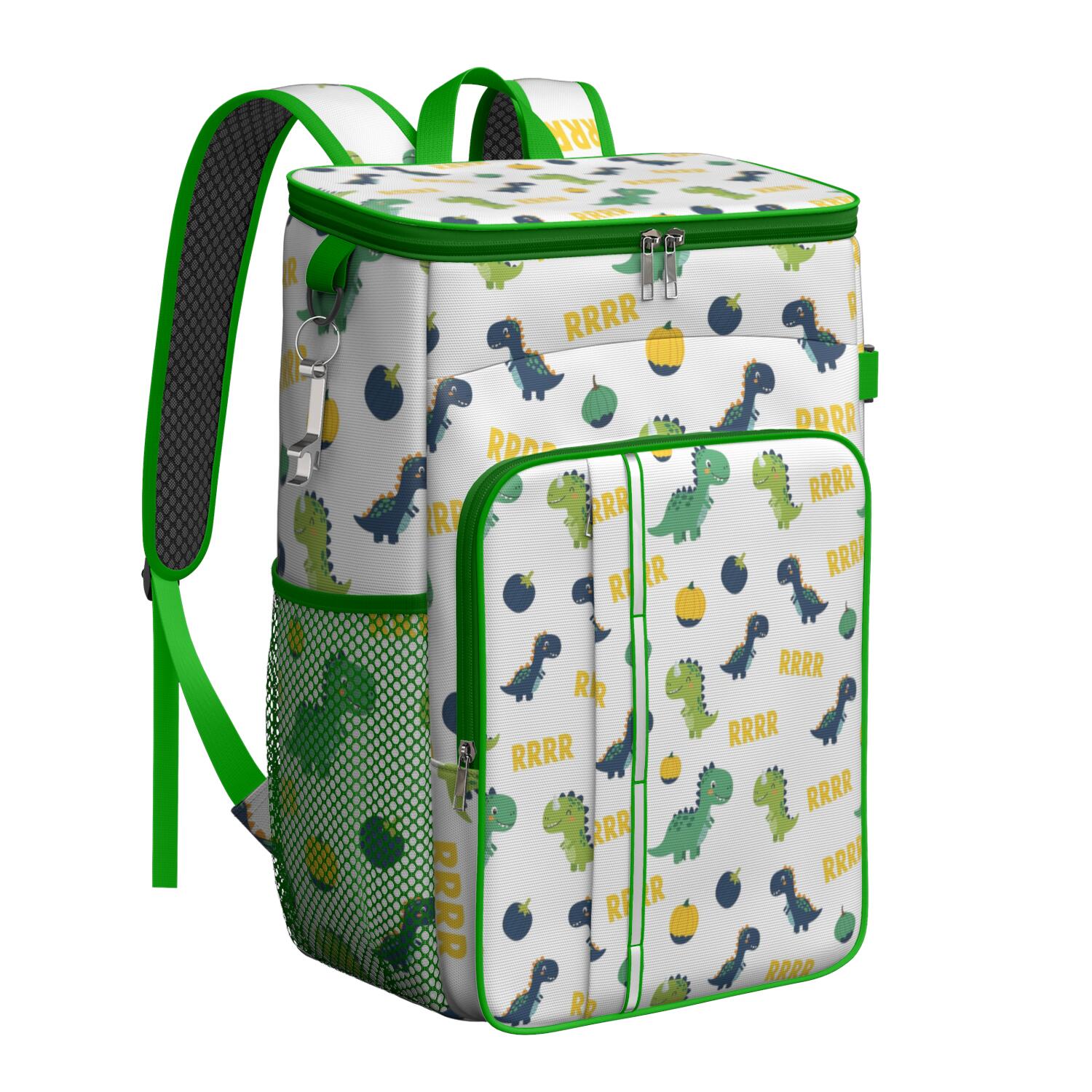 Travel Cooler Bag - White Cartoon Dinosaurs Pumpkins Pattern Camping Beer Cooler Backpack with Bottle Opener- Waterproof Insulated Picnic Backpacks - Cooler Bag for Beach