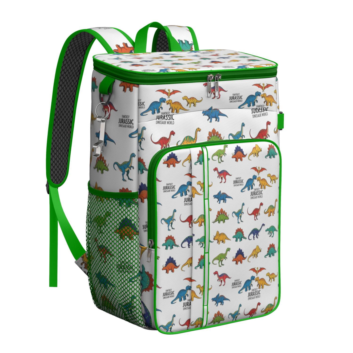 Travel Cooler Bag - White Cartoon Fantasy Dinosaurs Pattern Camping Beer Cooler Backpack with Bottle Opener- Waterproof Insulated Picnic Backpacks - Cooler Bag for Beach