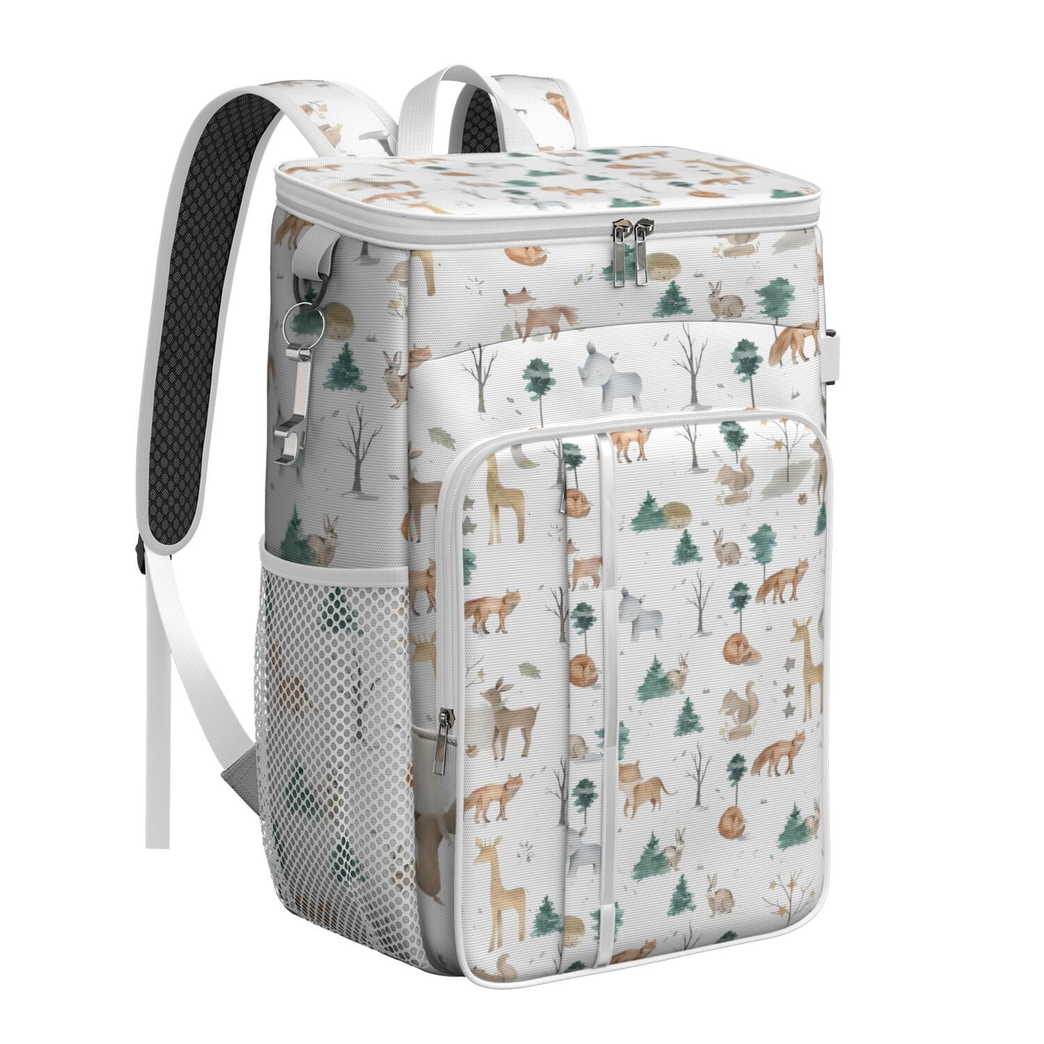 Travel Cooler Bag - White Christmas Forest Animal Pattern Camping Beer Cooler Backpack with Bottle Opener- Waterproof Insulated Picnic Backpacks - Cooler Bag for Beach