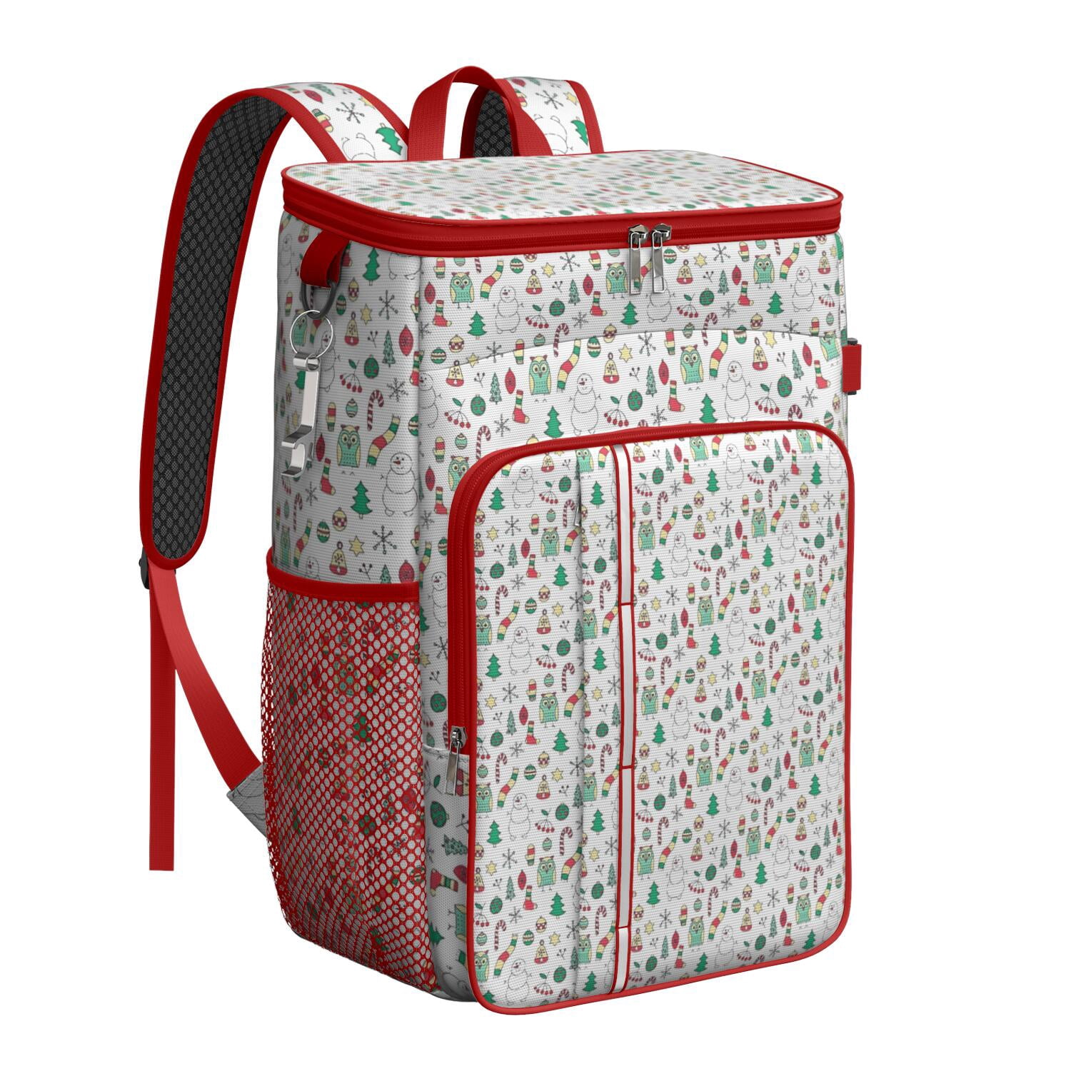 Travel Cooler Bag - White Christmas Icon Pattern Camping Beer Cooler Backpack with Bottle Opener- Waterproof Insulated Picnic Backpacks - Cooler Bag for Beach