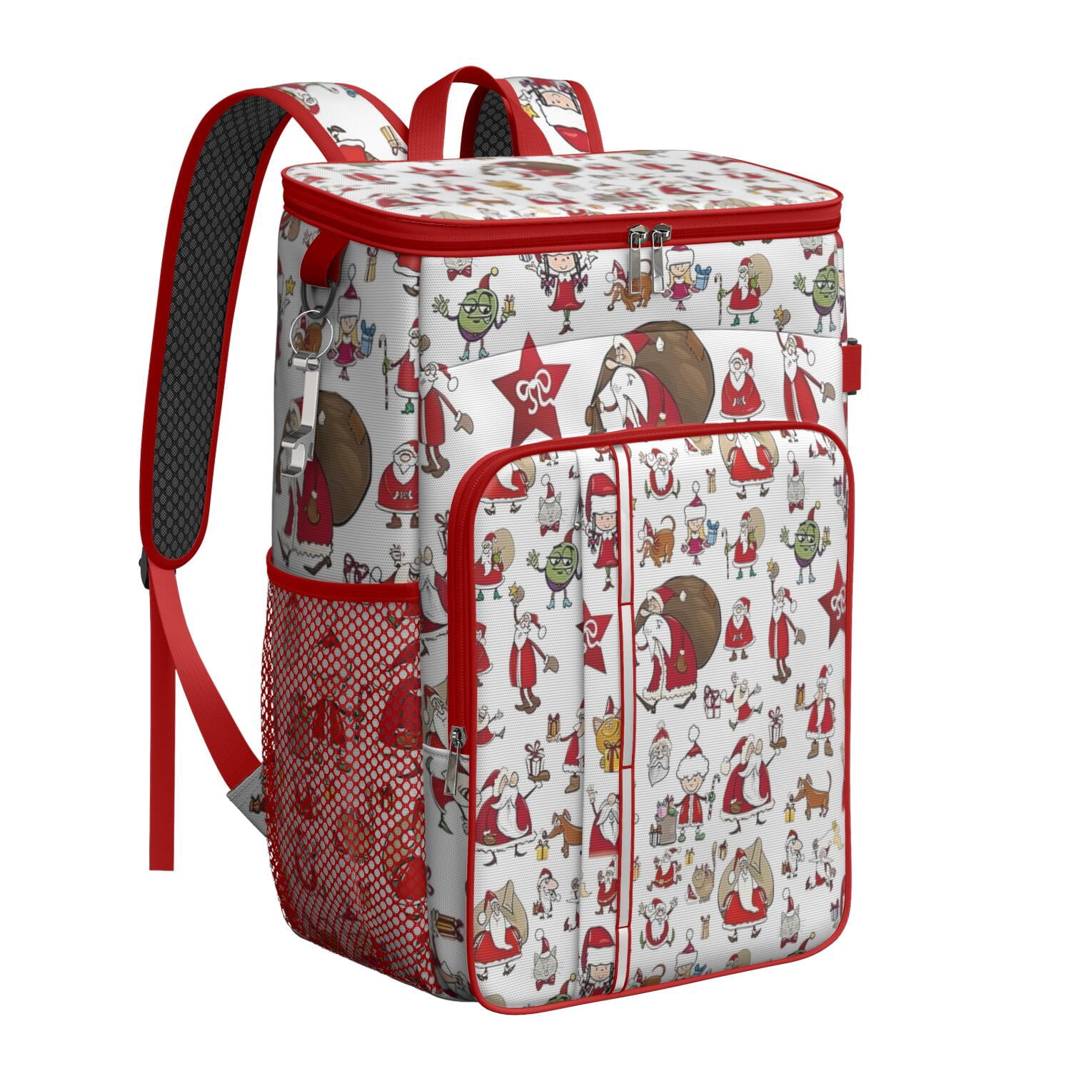 Travel Cooler Bag - White Christmas Santa and Character Pattern Camping Beer Cooler Backpack with Bottle Opener- Waterproof Insulated Picnic Backpacks - Cooler Bag for Beach