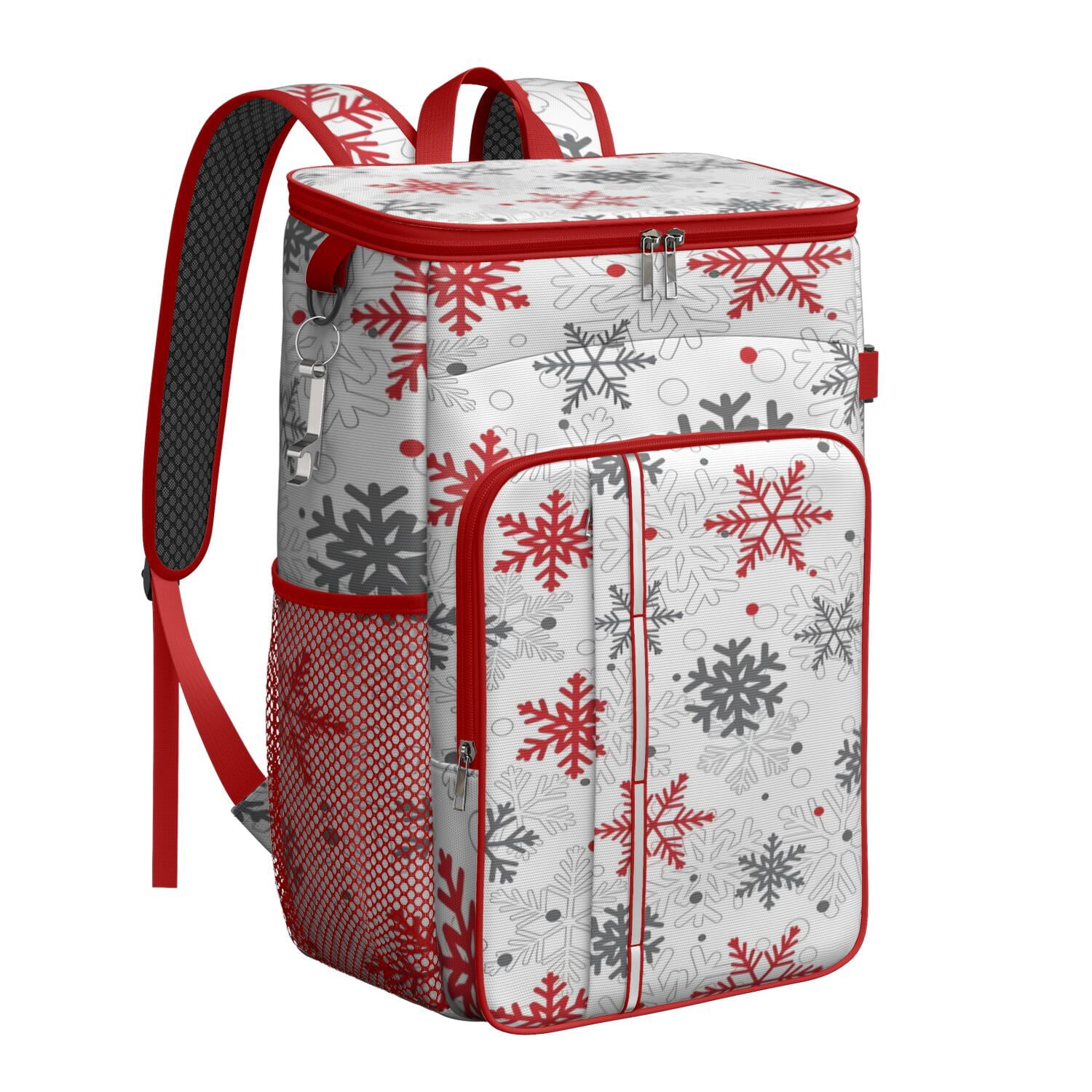 Travel Cooler Bag - White Christmas Snowflake Pattern Camping Beer Cooler Backpack with Bottle Opener- Waterproof Insulated Picnic Backpacks - Cooler Bag for Beach