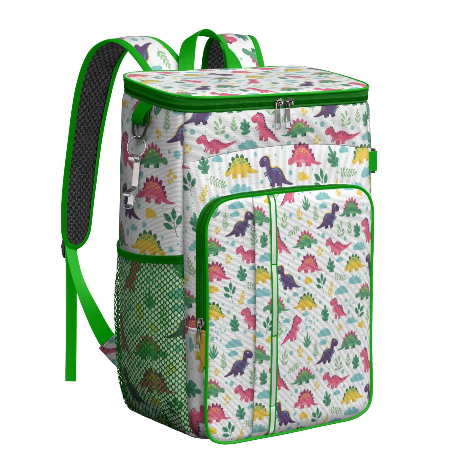 Travel Cooler Bag - White Cute Dinosaurs Pattern Camping Beer Cooler Backpack with Bottle Opener- Waterproof Insulated Picnic Backpacks - Cooler Bag for Beach