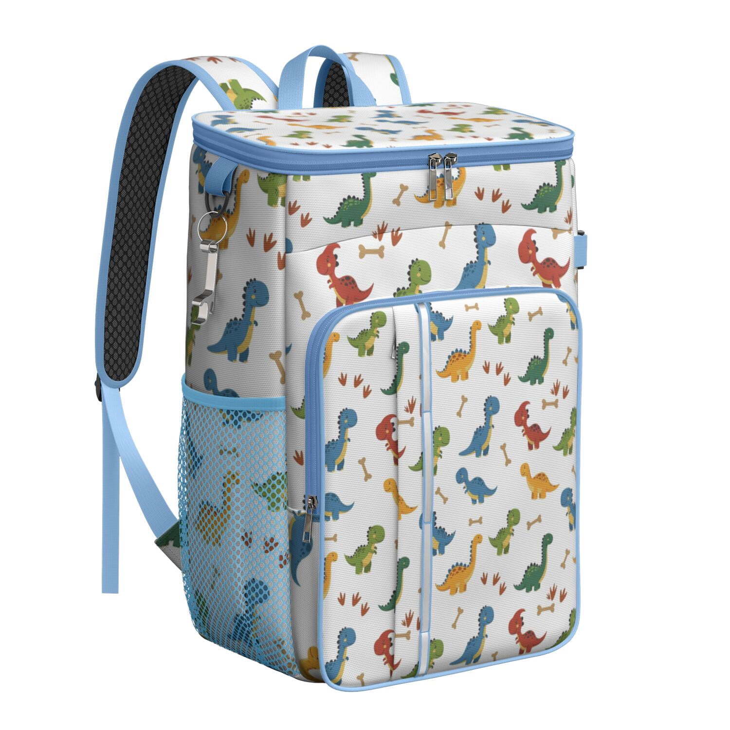 Travel Cooler Bag - White Dinosaurs Bones Footprints Pattern Camping Beer Cooler Backpack with Bottle Opener- Waterproof Insulated Picnic Backpacks - Cooler Bag for Beach