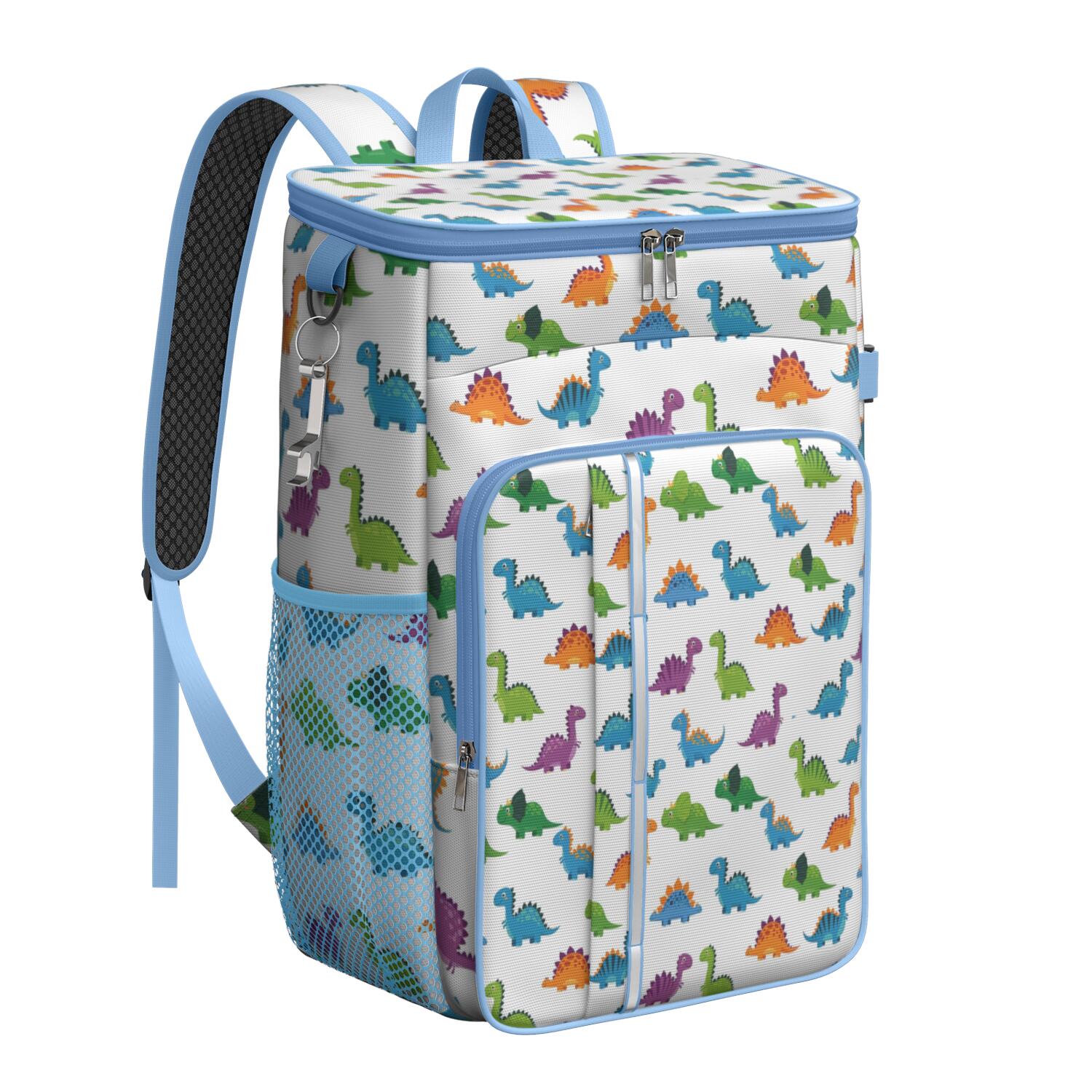 Travel Cooler Bag - White Dinosaurs Pattern Camping Beer Cooler Backpack with Bottle Opener- Waterproof Insulated Picnic Backpacks - Cooler Bag for Beach