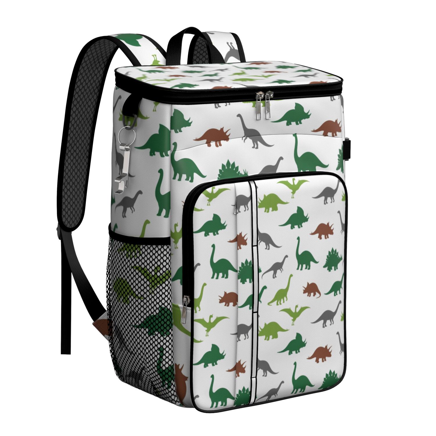 Travel Cooler Bag - White Dinosaurs Silhouette Pattern Camping Beer Cooler Backpack with Bottle Opener- Waterproof Insulated Picnic Backpacks - Cooler Bag for Beach