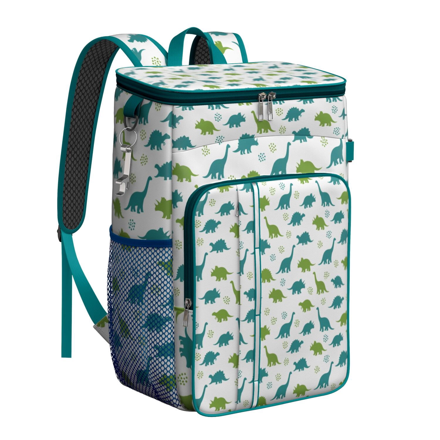 Travel Cooler Bag - White Dinosaurs Silhouette Pattern Camping Beer Cooler Backpack with Bottle Opener- Waterproof Insulated Picnic Backpacks - Cooler Bag for Beach