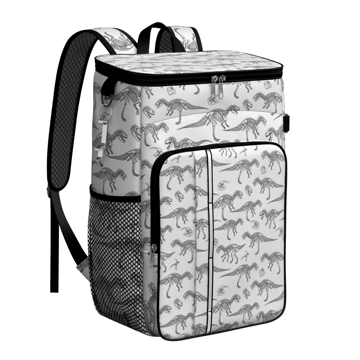 Travel Cooler Bag - White Dinosaurs Skeletons Pattern Camping Beer Cooler Backpack with Bottle Opener- Waterproof Insulated Picnic Backpacks - Cooler Bag for Beach