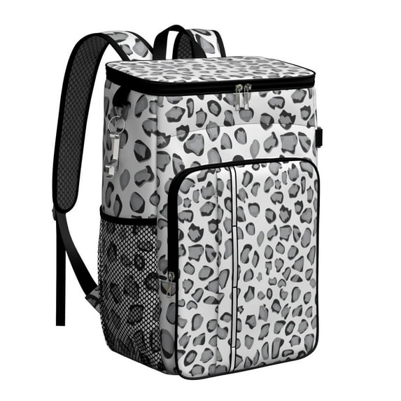 Travel Cooler Bag - White and Gray Of Leopard Print Camping Beer Cooler Backpack with Bottle Opener- Waterproof Insulated Picnic Backpacks - Cooler Bag for Beach