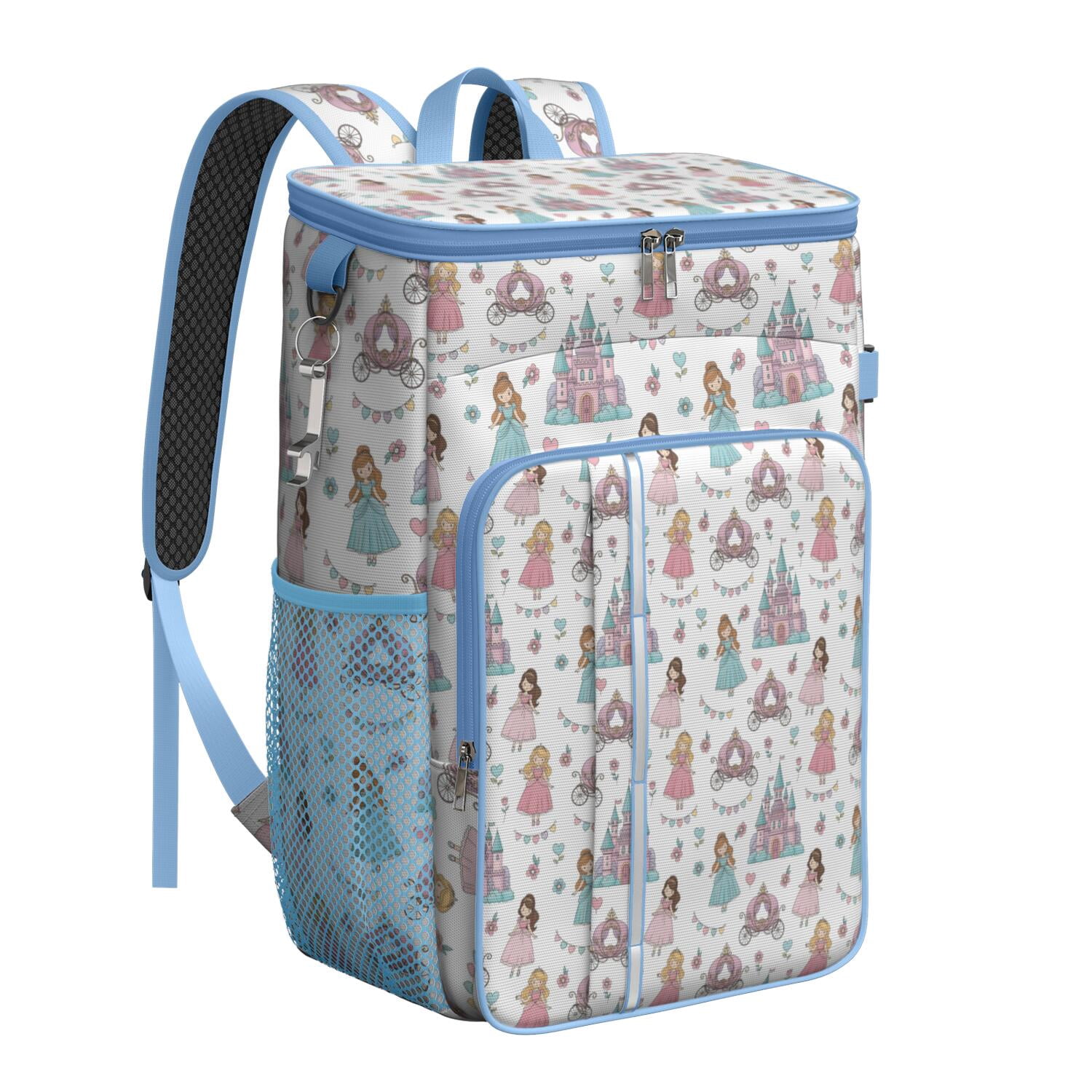 Travel Cooler Bag - White Princess Castle Pattern Camping Beer Cooler Backpack with Bottle Opener- Waterproof Insulated Picnic Backpacks - Cooler Bag for Beach